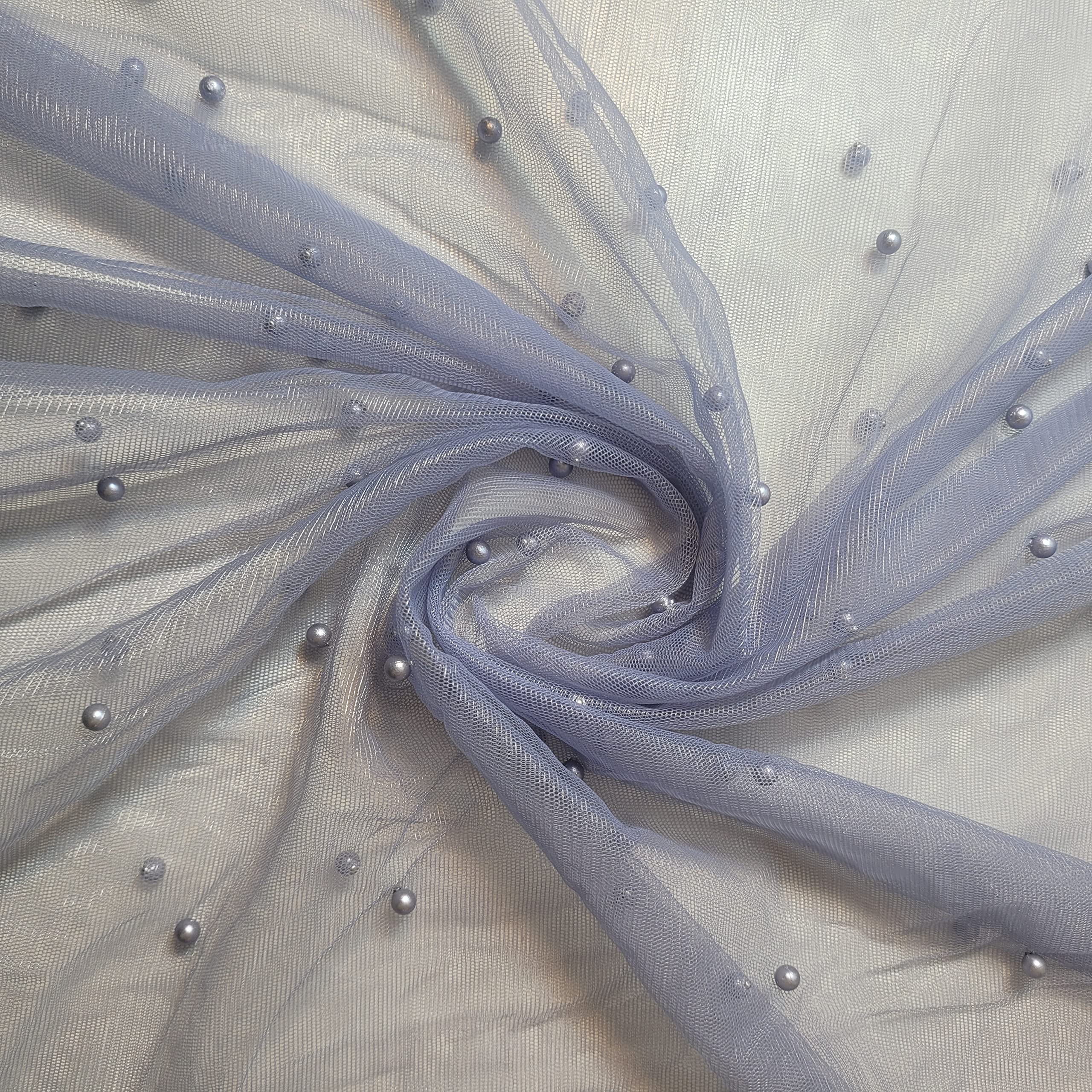 Textile Station 58" Wide Tulle Beaded Pearl Lace Net Fabric Bridal Veil Wedding Backdrop Décor Available in 25 Colours (Col #84, 5 Meter)