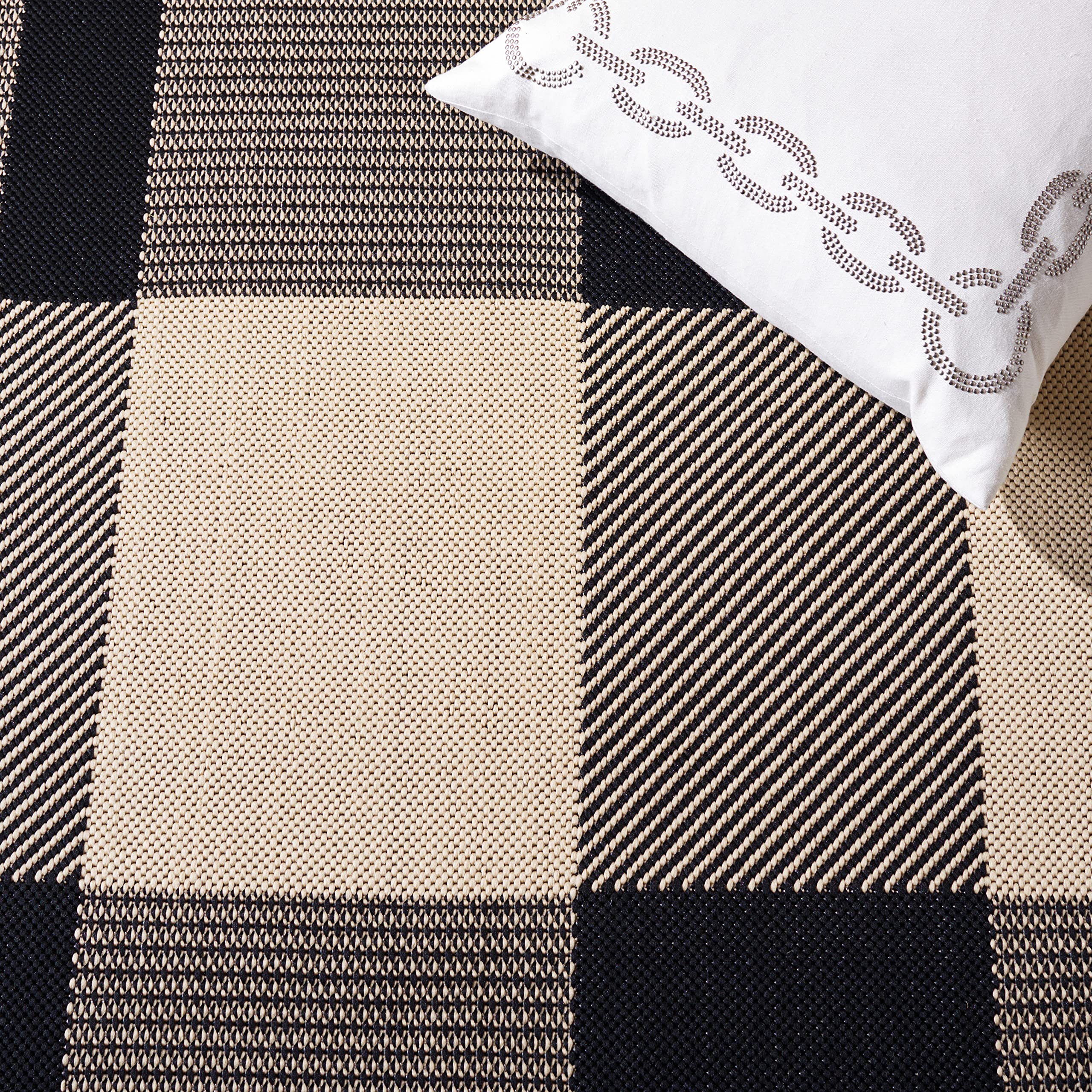 Safavieh Contemporary Rug for Living Room Dining Room, Bedroom - Courtyard Collection, Short Pile, in Black and Bone, 75 x 120 cm - Image 4