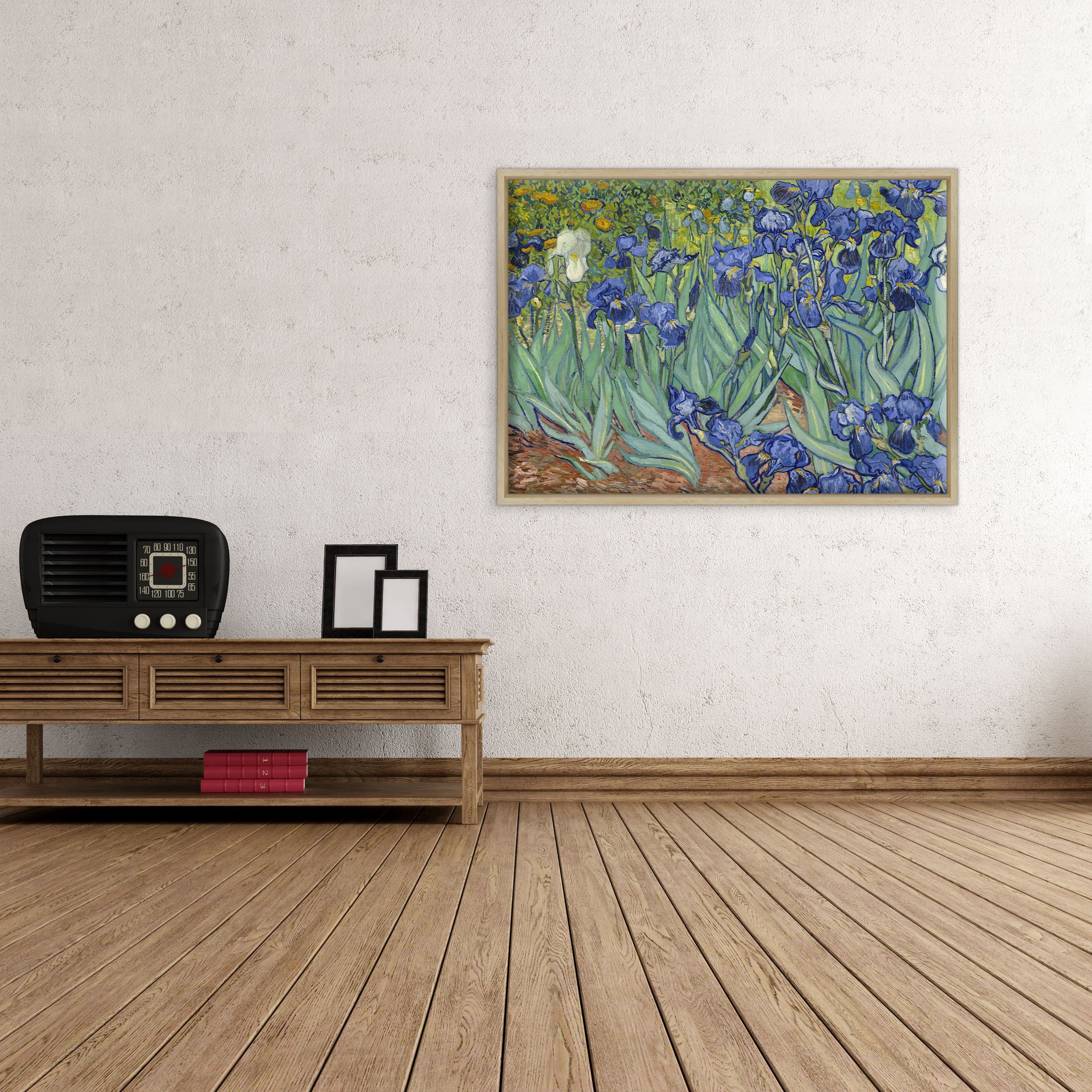 Quadro su Tela Canvas INTELAIATO - con Cornice - Irises - Fiori di Iris per Van Gogh - 50x70cm - Stile Moderno Legno Naturale - (cod.2650)