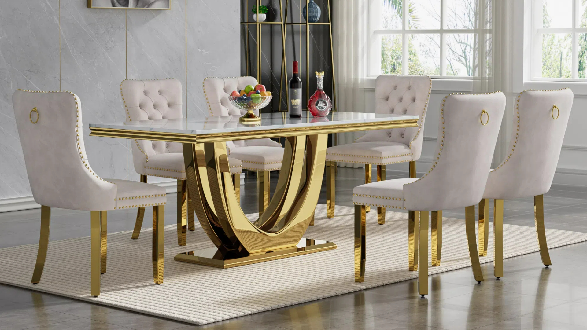 Churanty Farmhouse Dining Table With Upholstered Chairs Farmhouse