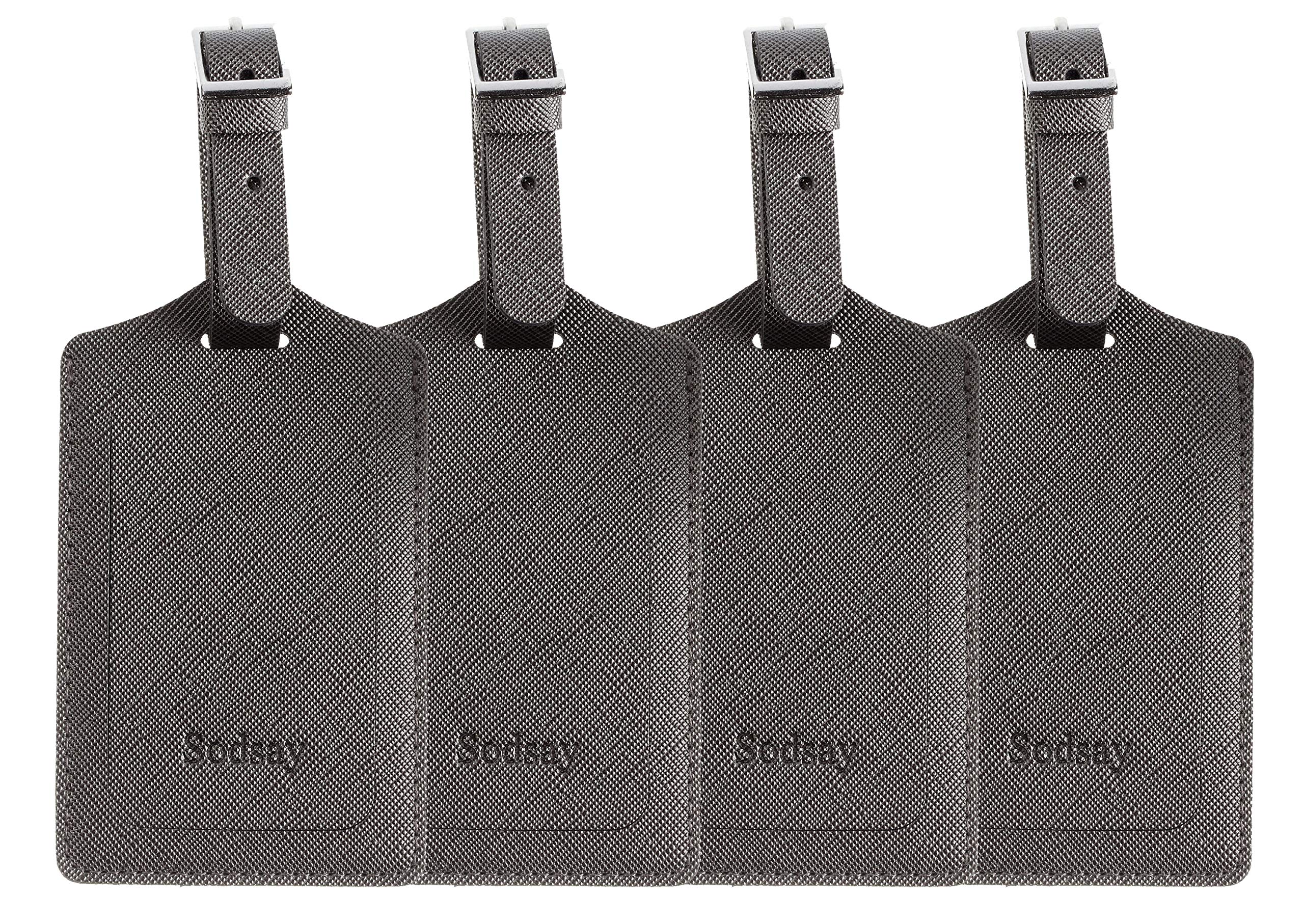 Sodsay Leather Luggage Tag Baggage Bag Travel Tags 4 pcs Set (CH Greyish Gold)