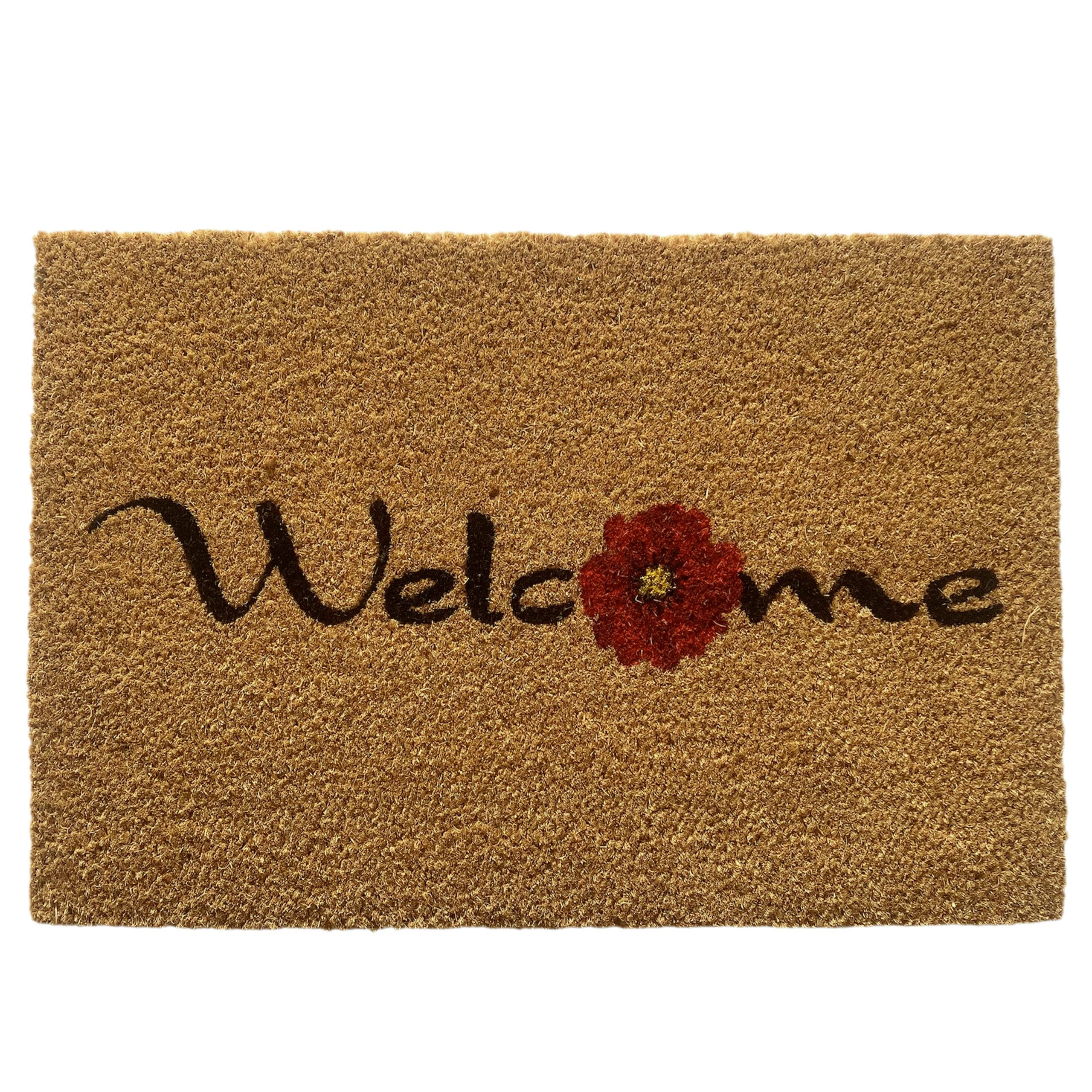 Teppich-Traum Zerbino sostenibile in Cocco • antibatterico • decorato con fiore in rosso, 45 x 75 cm