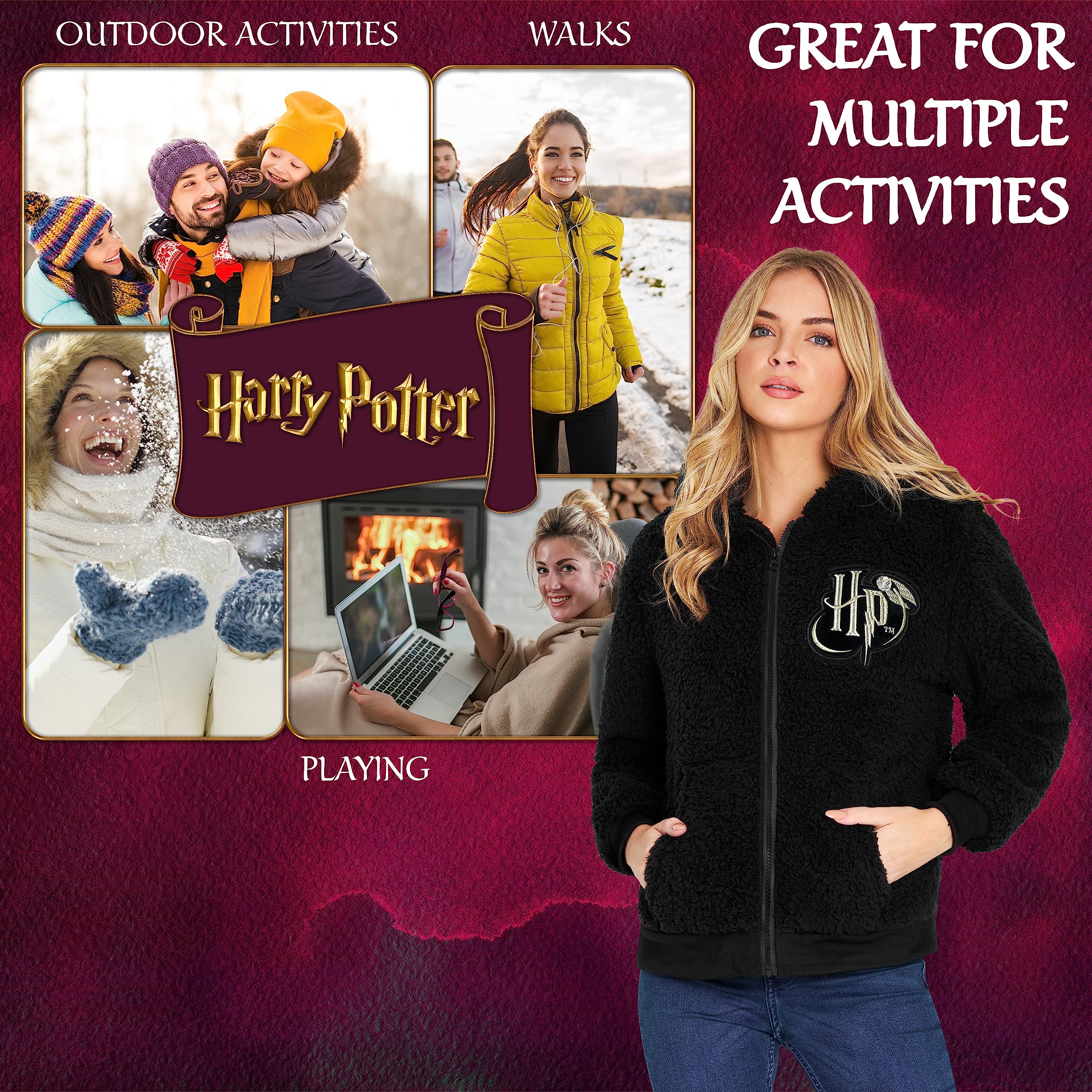 Harry Potter Felpa Bambina Ragazza con Zip, Felpa Invernale in Pile Teddy 7-18 Anni
