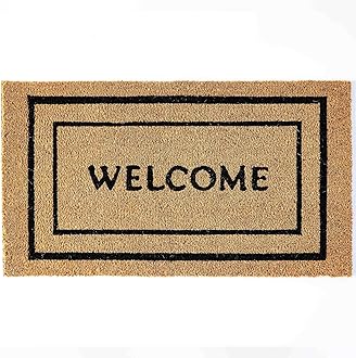 KANKUN Coco Coir Door Mat with Heavy Duty Backing, Welcome Doormat (17" x 30"), Doormat Entrance (Double Box)