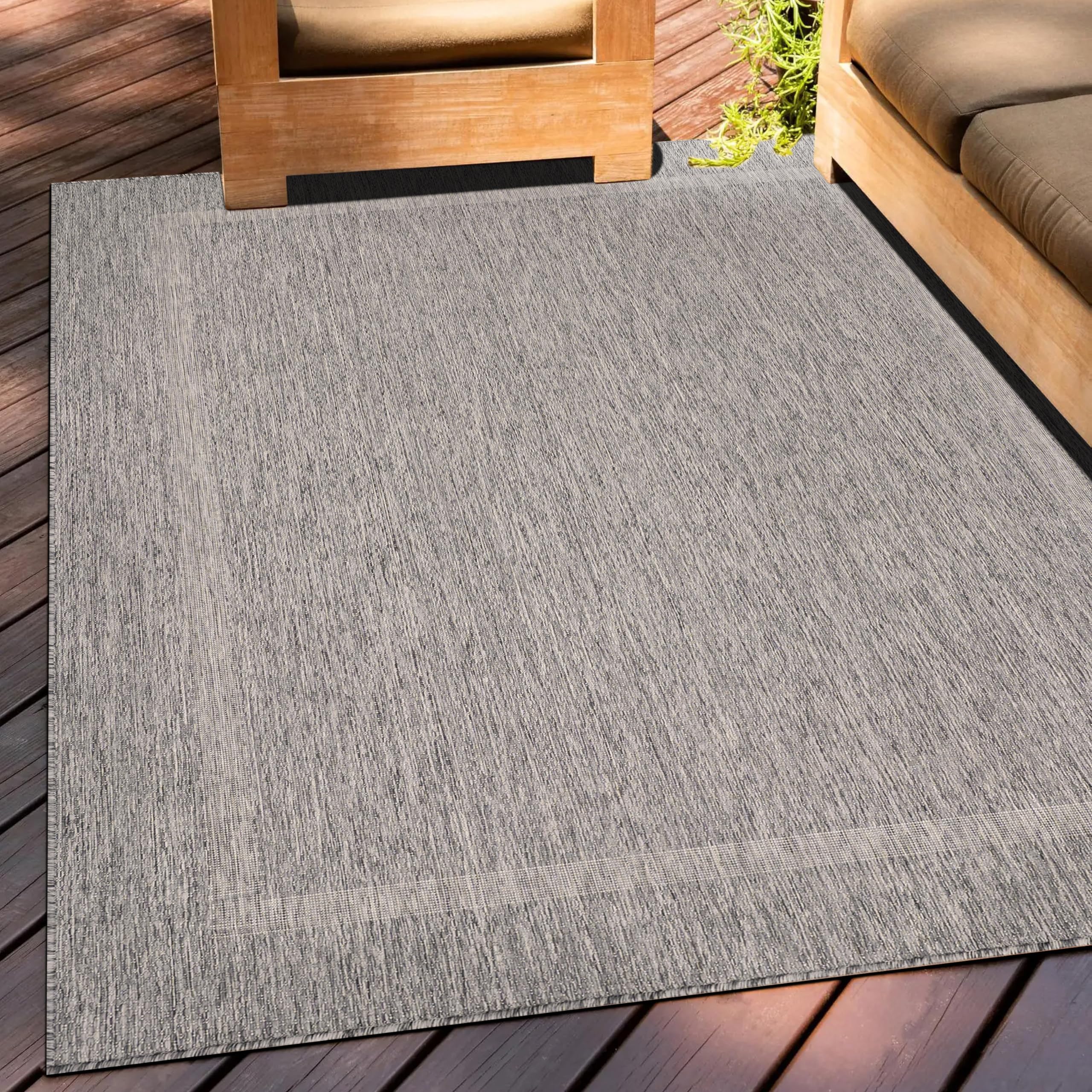 Teppium In- & Outdoor-Teppich Wetterfest Sisal-Optik in Einfarbig Bordüre, Flachgewebe, Perfekt für Balkon, Terrasse, Küche oder Wohnzimmer