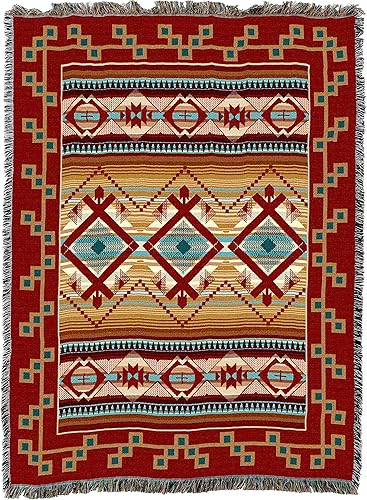Miniatura 4 de Pure Country Weavers Las Cruces - Manta verde azulado, inspirada en los nativos americanos del suroeste, manta de tapiz de regalo tejida de algodón,
