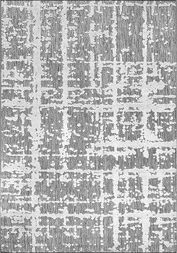 Miniatura 3 de nuLOOM Adley - Alfombra texturizada Abstract Lines para interiores y exteriores, 6 pies 7 pulgadas x 9 pies, color gris