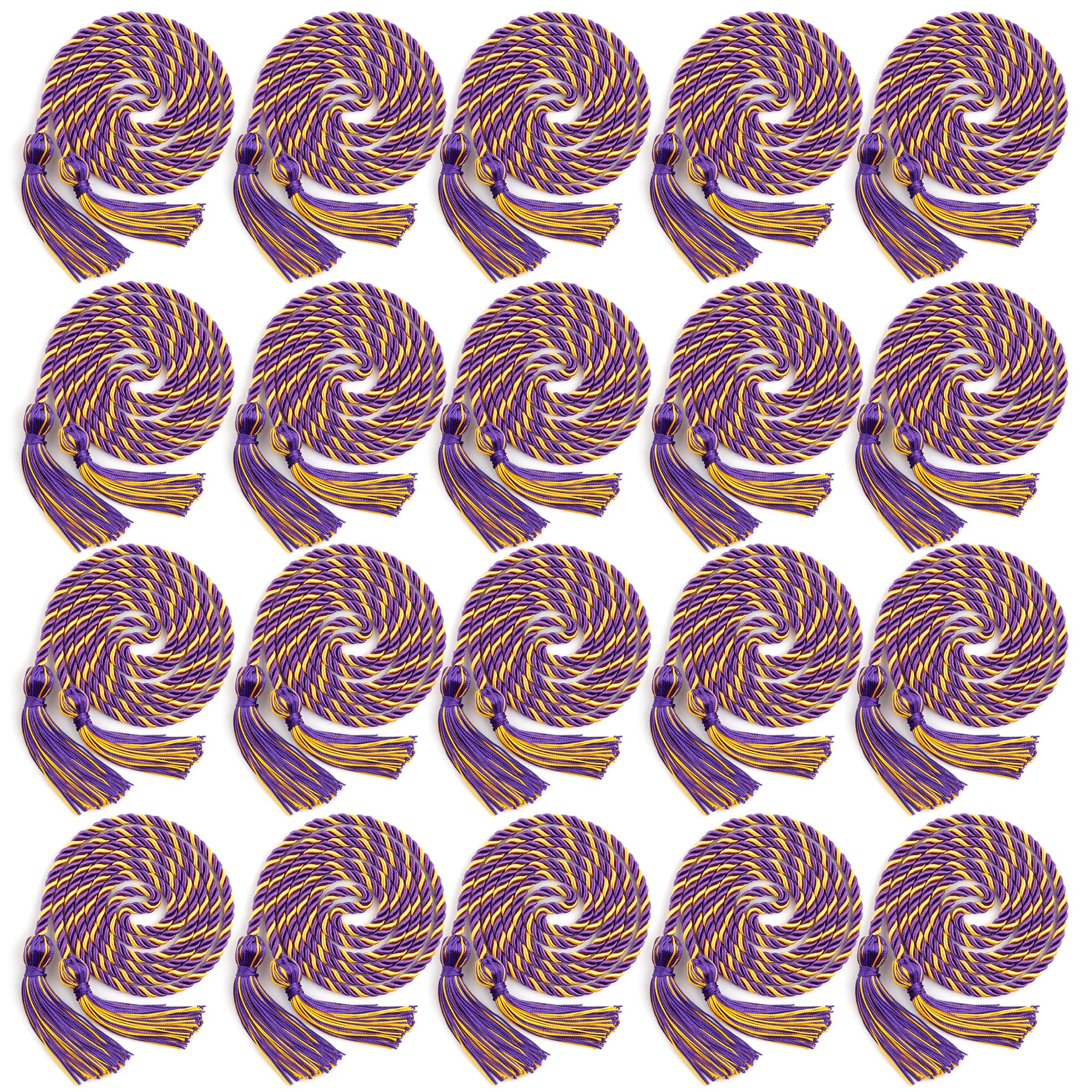 20 Pcs Graduation Cords, Purple Gold Cords, Graduation Honor Cords, 2026 Graduation Tassel Honor Cords, 67" Long Braided Cords for 2026 Graduation Decorations Bachelor Gown for Student Master Doctoral
