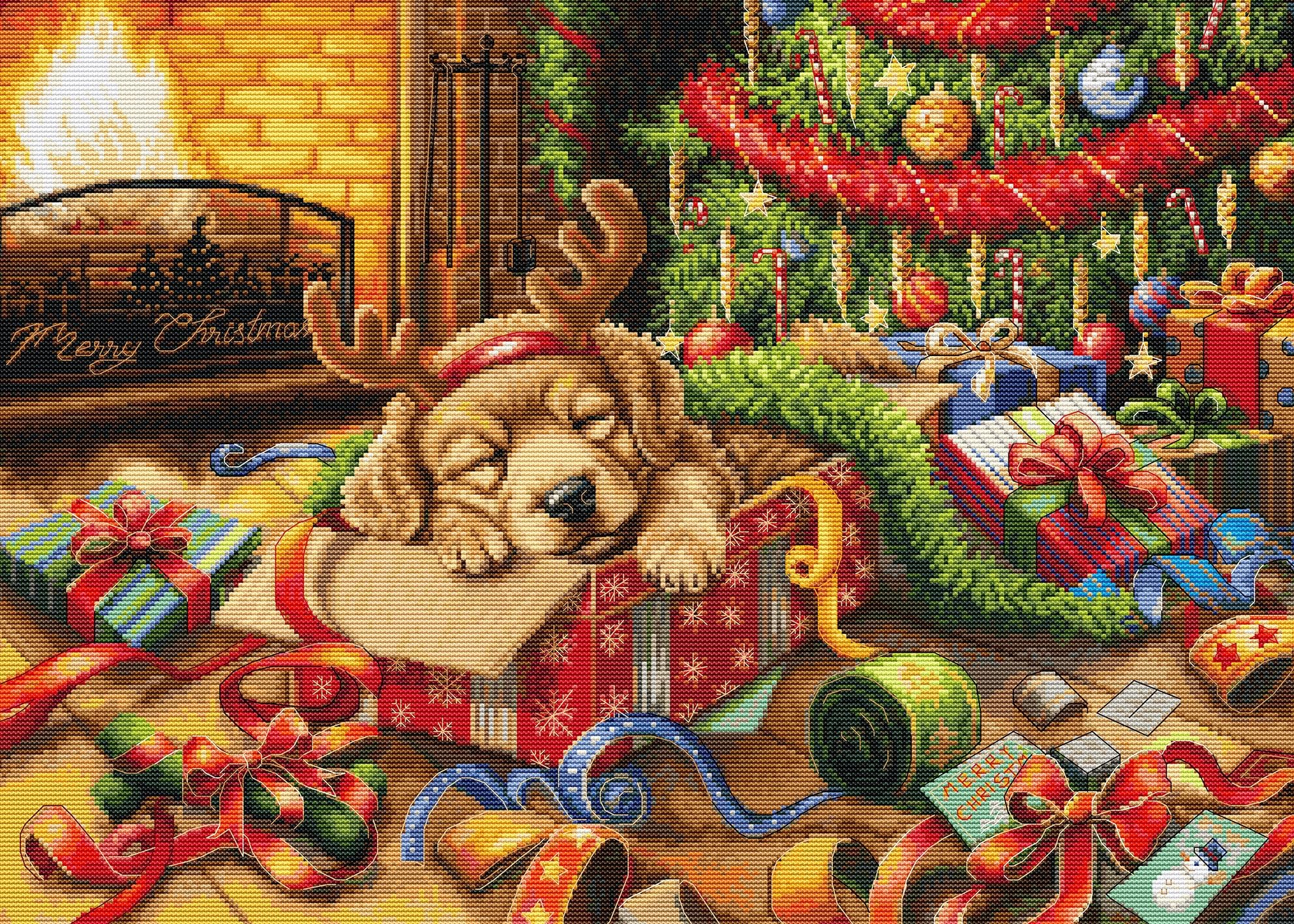 Luca-S Santa‚Äôs Little Troublemaker Cross Stitch Kit Bu5079, Counted Cross Stitch Kit For Adults, Needlecraft And Embroidery Kit