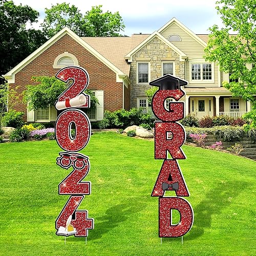 Miniatura 8 de Ruisita Decoraciones de fiesta de graduación de plata 2023, 8 piezas de letreros de graduación para patio con 28 piezas de estacas para decoración