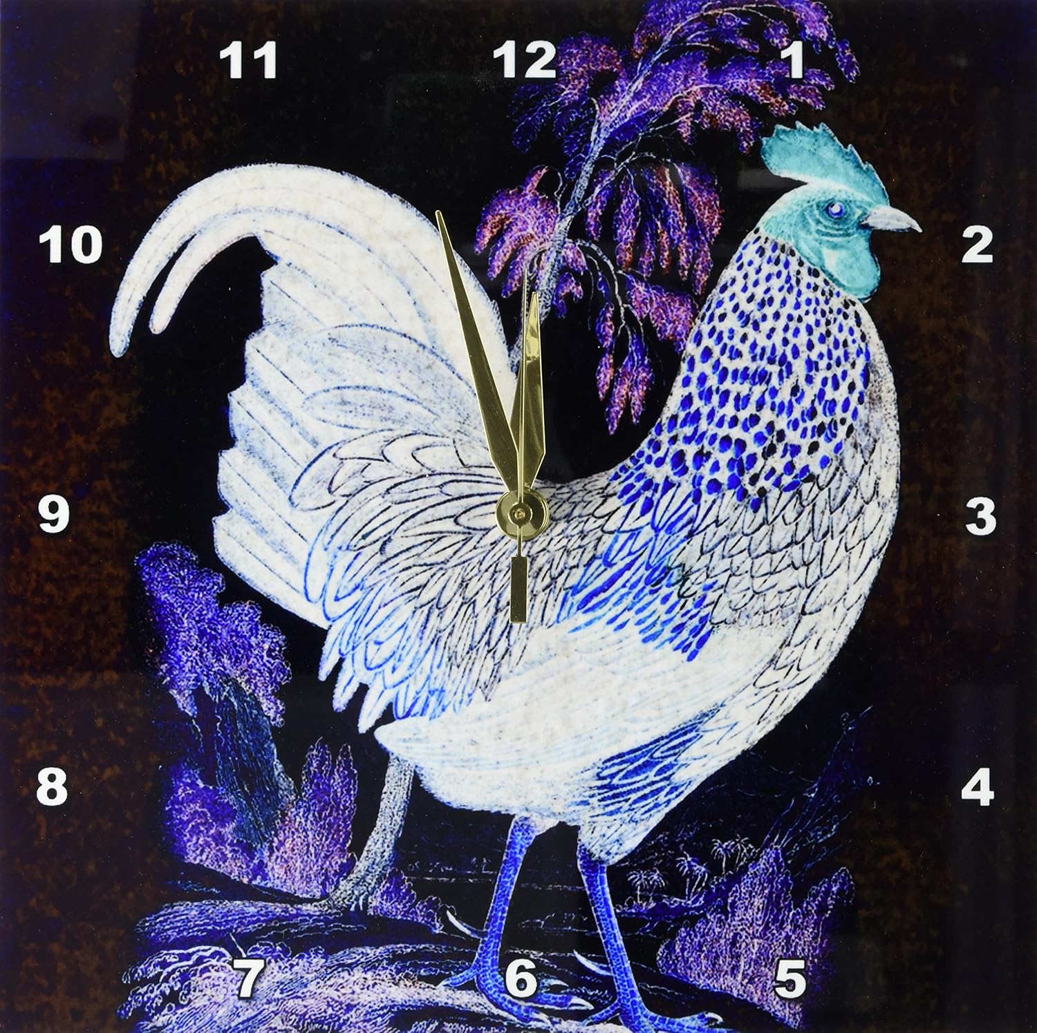 3dRose DPP_108275_1 The Chicken in The Purple Forest Digital Art by Angelandspot-Wall Clock, 10 by 10-Inch