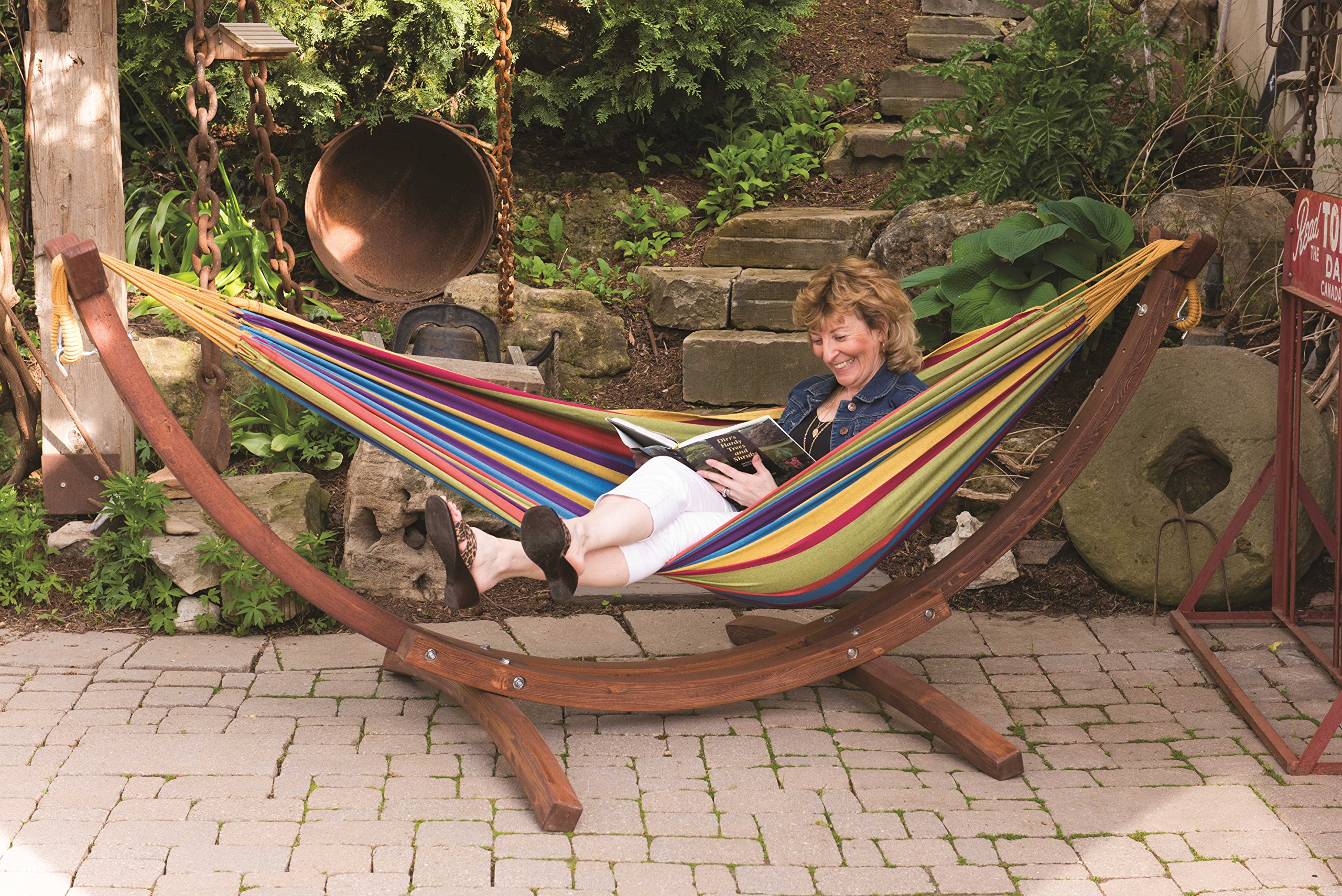 Vivere C8SPCT-20 Double hamac Coton avec Solide Support en pin - Tropical