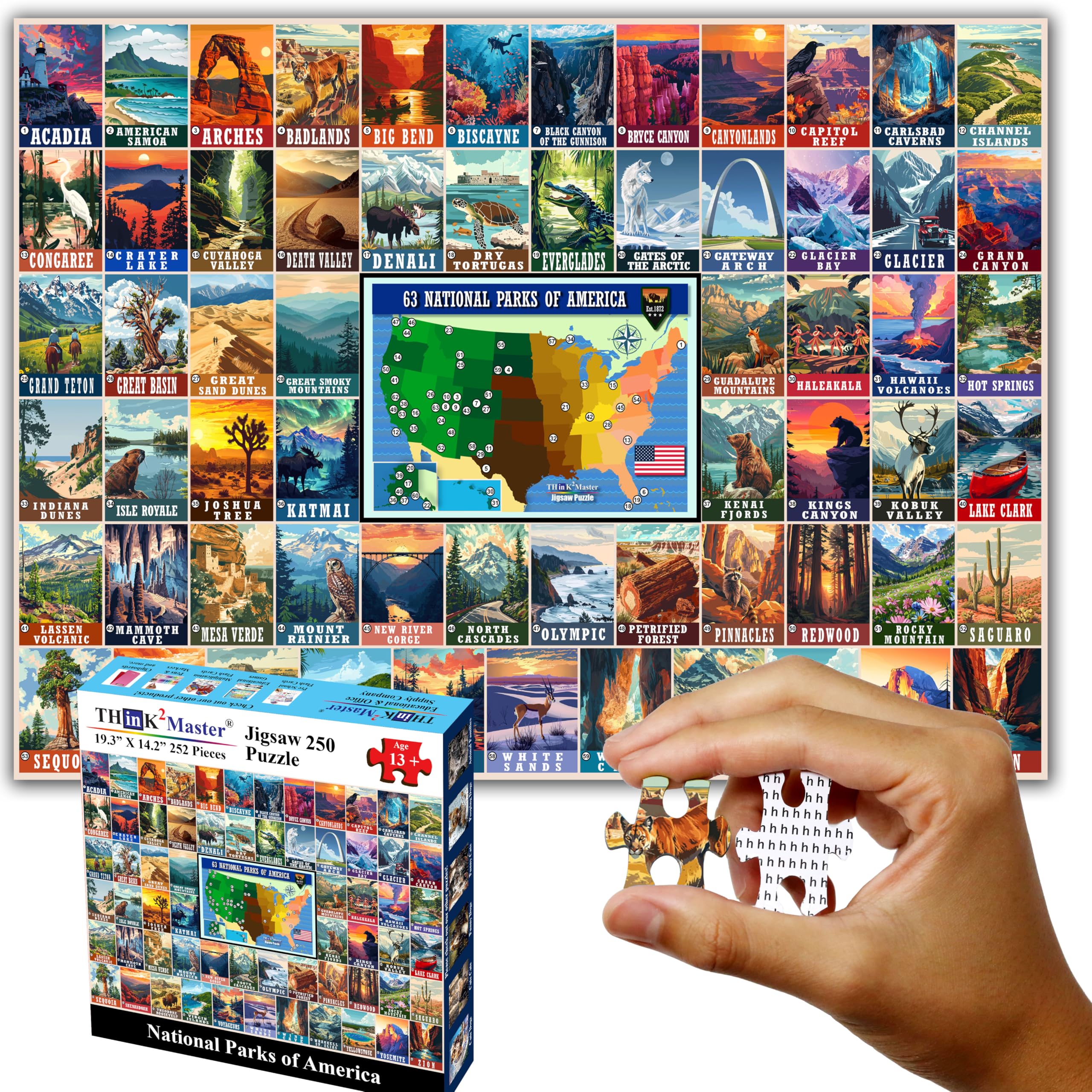 Think2Master Vintage USA National Park 250 Pieces Jigsaw Puzzle. Great for Adults and Seniors. 14.2” X 19.3”