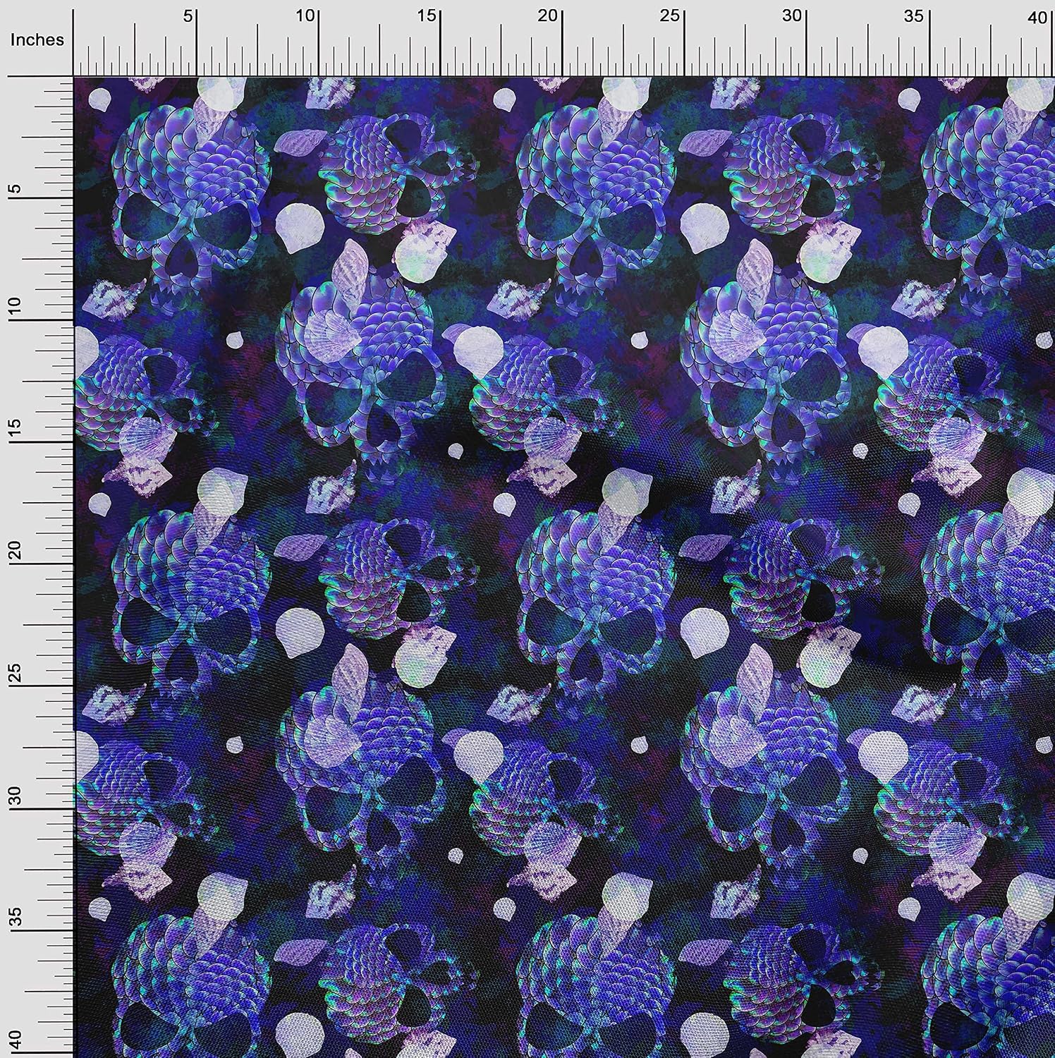 oneOone Polyester Spandex Royal Blue Fabric Skull DIY Clothing Quilting Material Print Fabric by Yard 56 Inch Wide