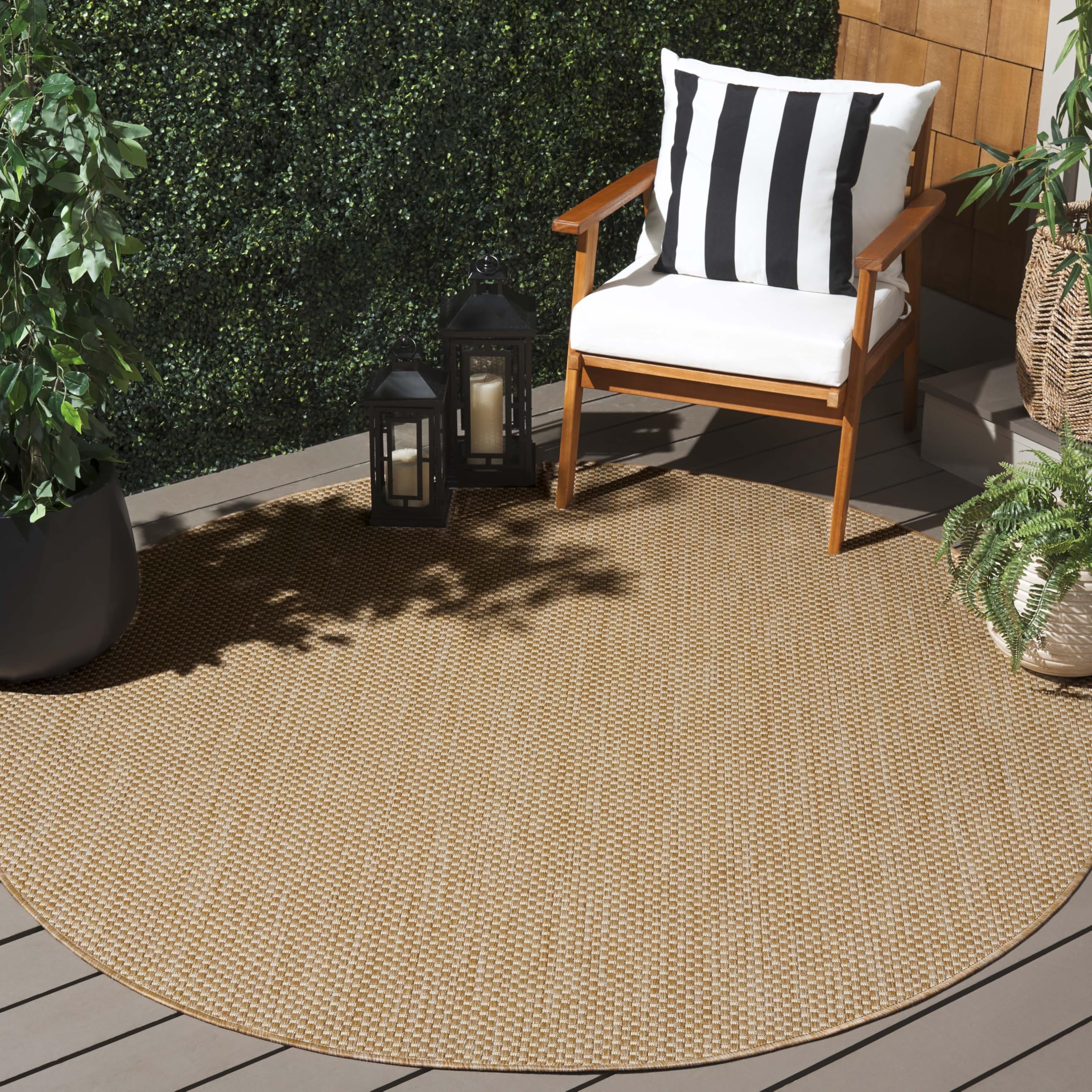 SAFAVIEH Courtyard Collection 7'1" Round Natural/Cream CY8521 Indoor/ Outside Waterproof Easy cleansingPatio Backyard Mudroom Area Mat