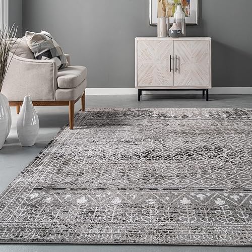 Miniatura 7 de nuLOOM Prestyn - Alfombra decorativa de enrejado tribal desteñido lavable a máquina, 3 x 5 pulgadas, color gris