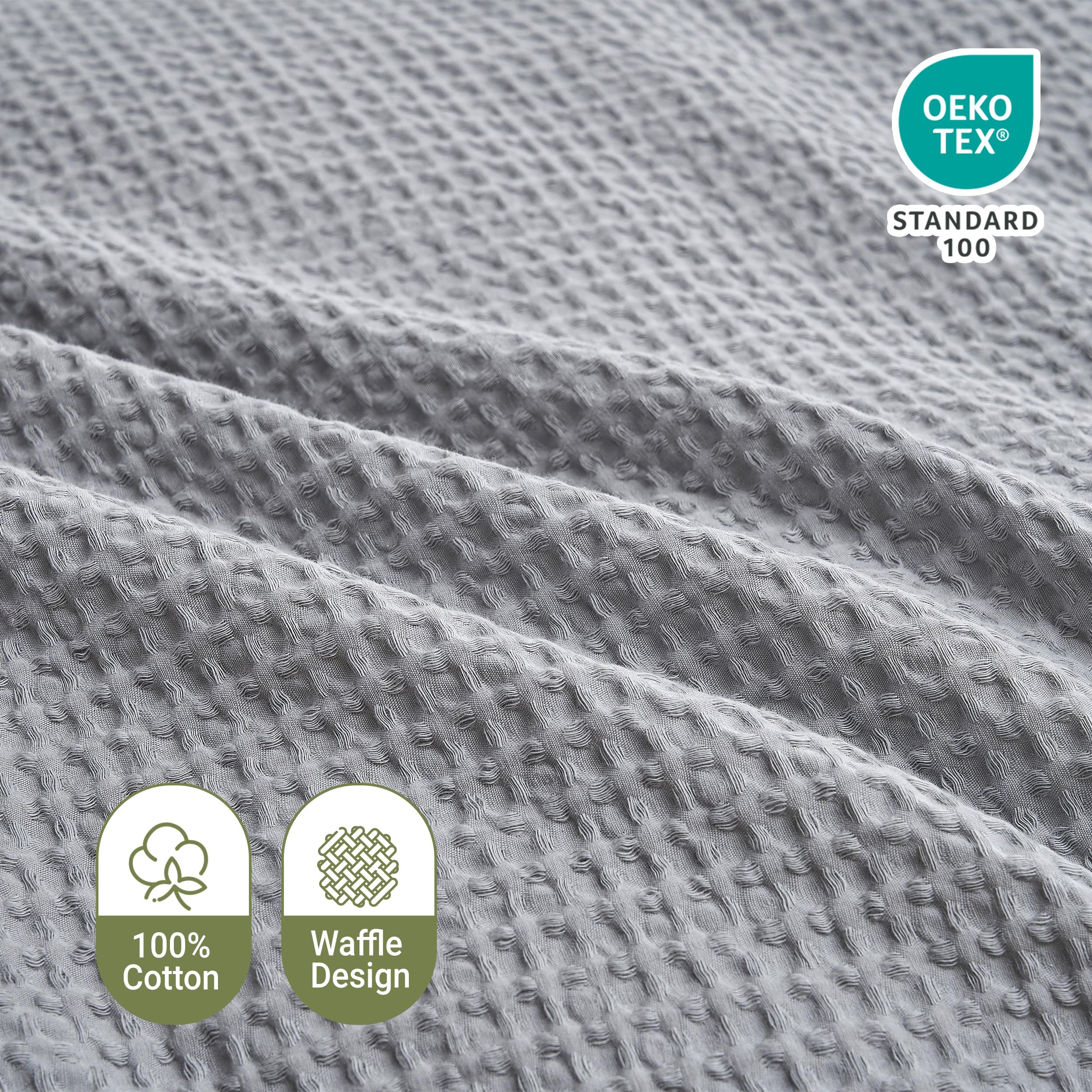 Simple&Opulence Waffle Duvet Cover Double Size, 100% Cotton Waffle Bedding with 2 Pillowcases - Image 2