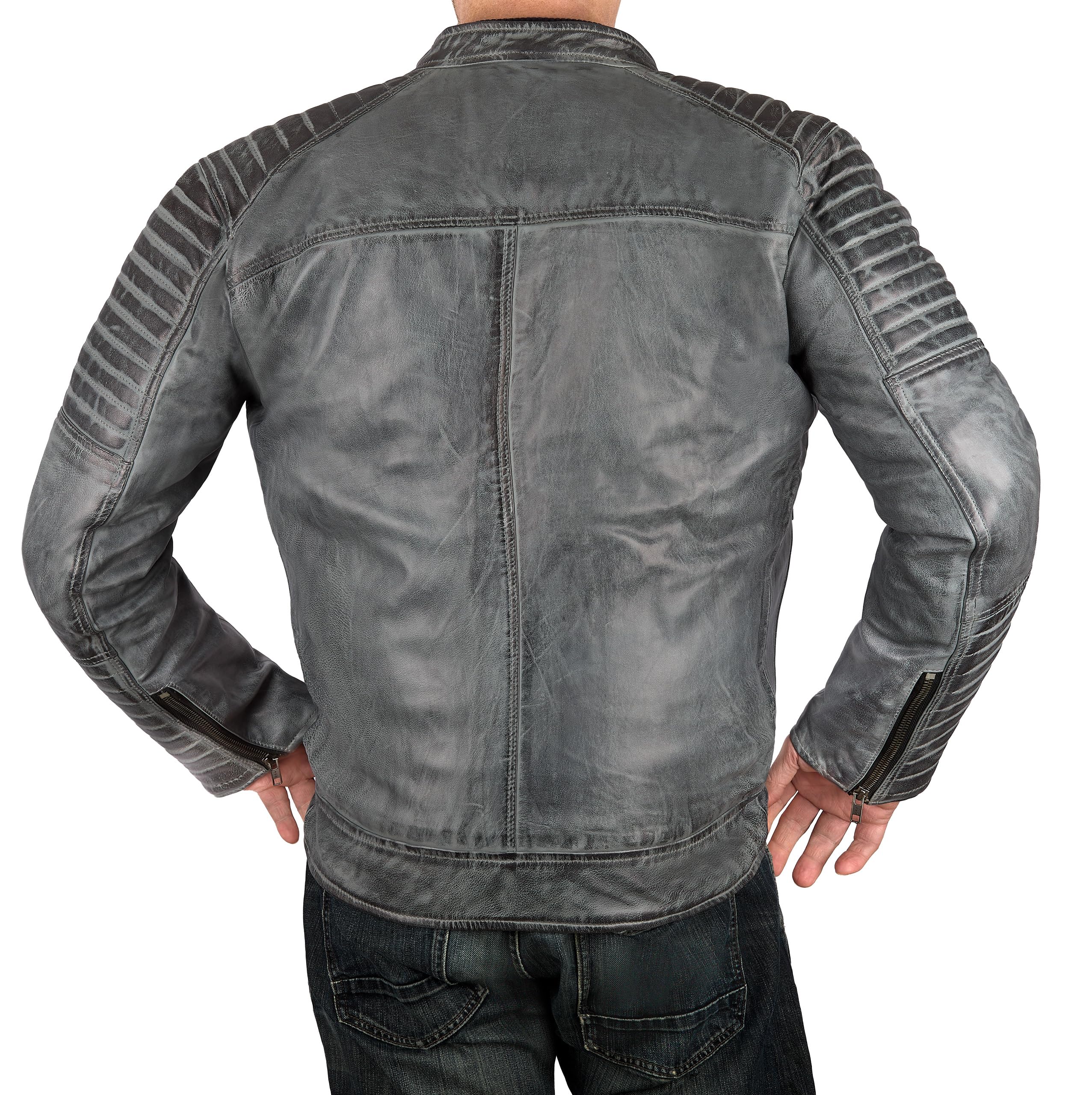 FAPA Chaqueta de piel de manga larga para hombre, elegante chaqueta de motorista, chaqueta de piel para hombre con cuello alto, chaqueta de entretiempo de piel auténtica, disponible en 3 colores
