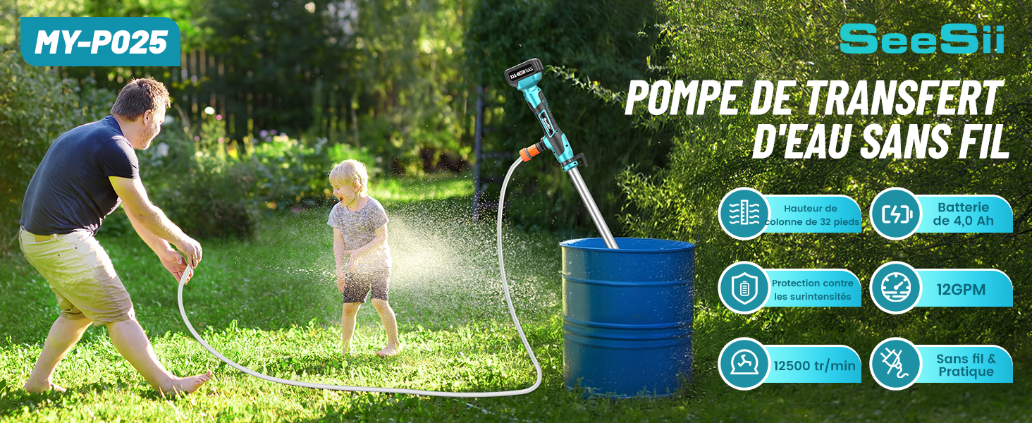 Pompe Vide Cave Seesii Pompe De Transfert D'Eau Sans Fil, Avec Batterie 4000mAh Pompe A Essence