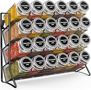Fuleadture 3-Tier Spice Rack Free Standing, Counter Spice Organiser, Metal Seasoning Bottle Organizer for Kitchen, Countertop, Cupboard, Pantry - 2Pcs, Black
