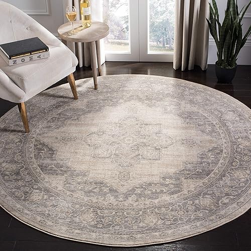 SAFAVIEH Brentwood Collection BNT865B - Alfombra envejecida para comedor, entrada, vestíbulo, sala de estar, dormitorio, 5 x 5 pies, redonda, color