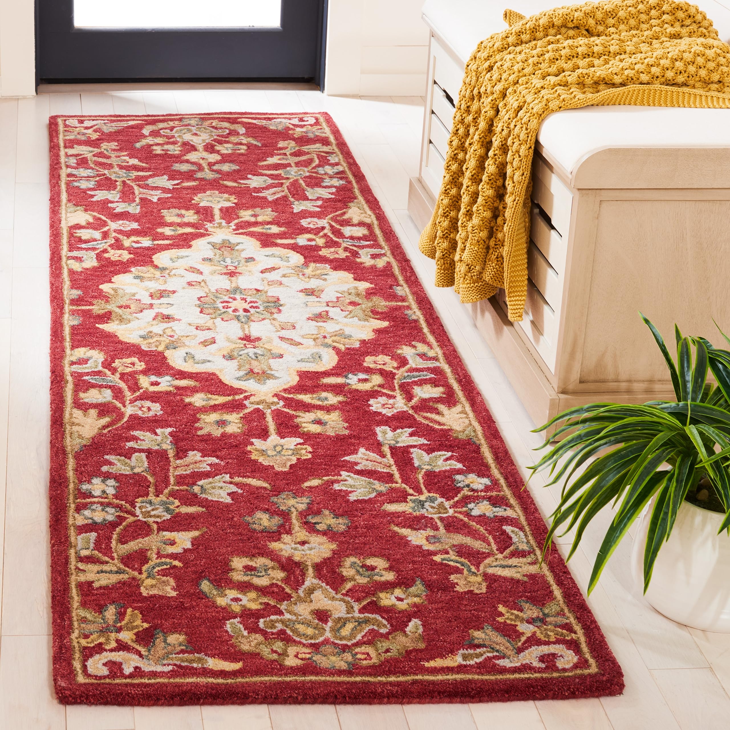 SafaviehBlossom Collection Runner Rug - 2'3" x 8' Runner, Red & Ivory, Handmade Wool, Floral Design, Ideal for High Traffic Areas in Living Room, Bedroom, Dining (BLM688Q-28)