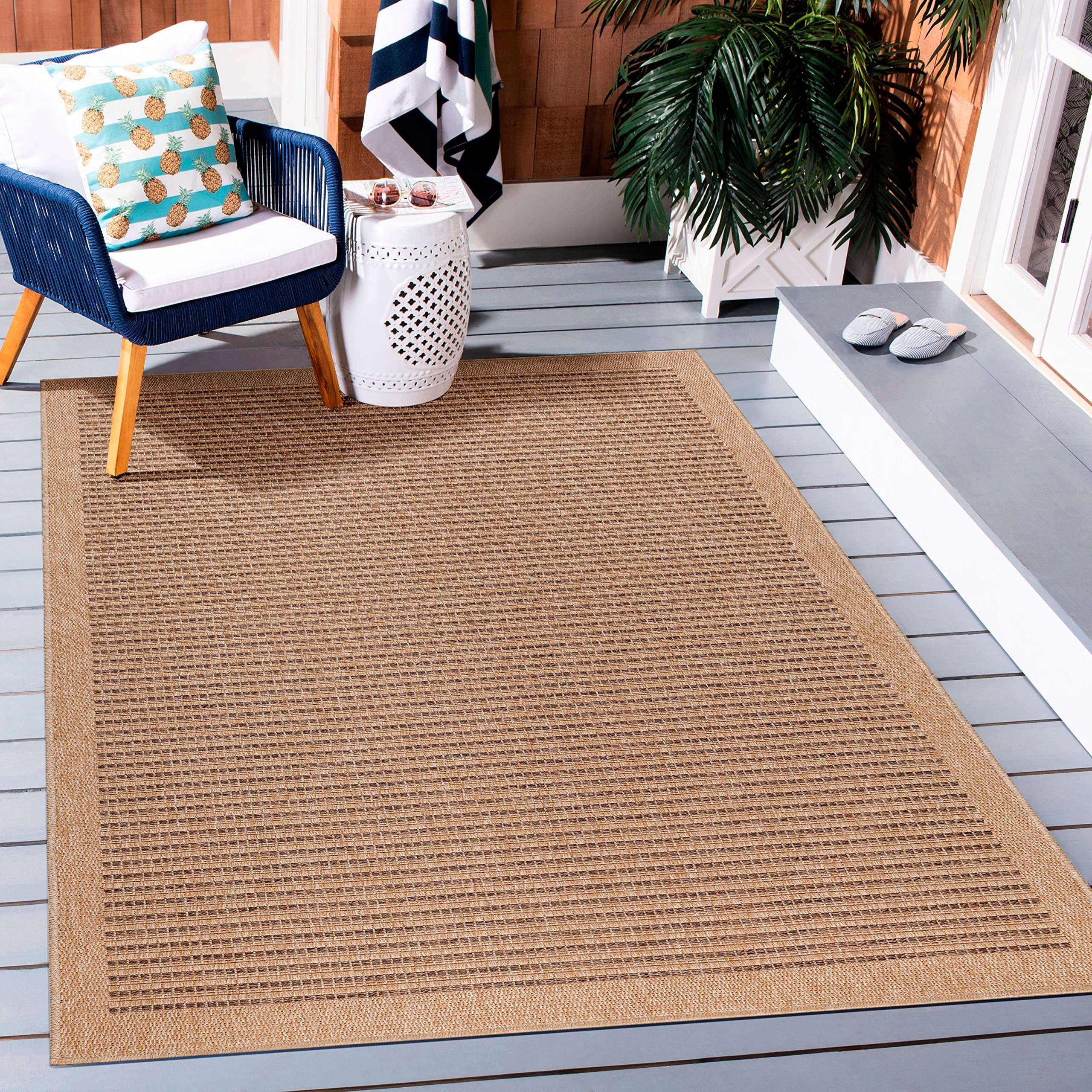 Tapis de Salon Fibres Naturelles Aspect Jute Motif Rustique Style Bohème Intérieur & Extérieur, Dimension: 200x290cm - Model 04