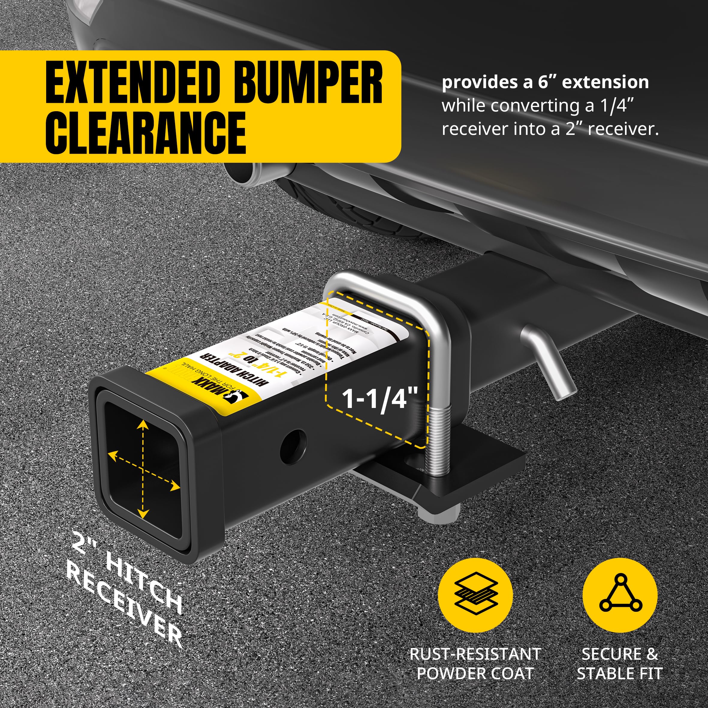 MaxxHaul 70032 Adaptateur récepteur d'attelage de remorque 1-1/4" à 5,1 cm