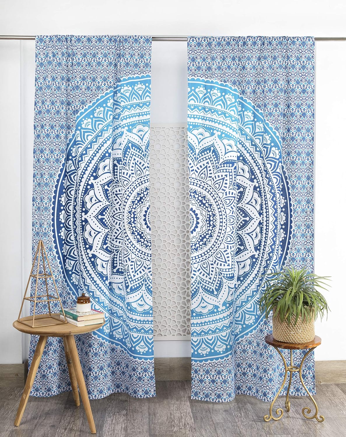Popular Handicrafts Indian Hippie Bohemian Beautiful Ombre Mandala Curtain Panels Blue