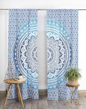 Popular Handicrafts Indian Hippie Bohemian Beautiful Ombre Mandala Curtain Panels Blue