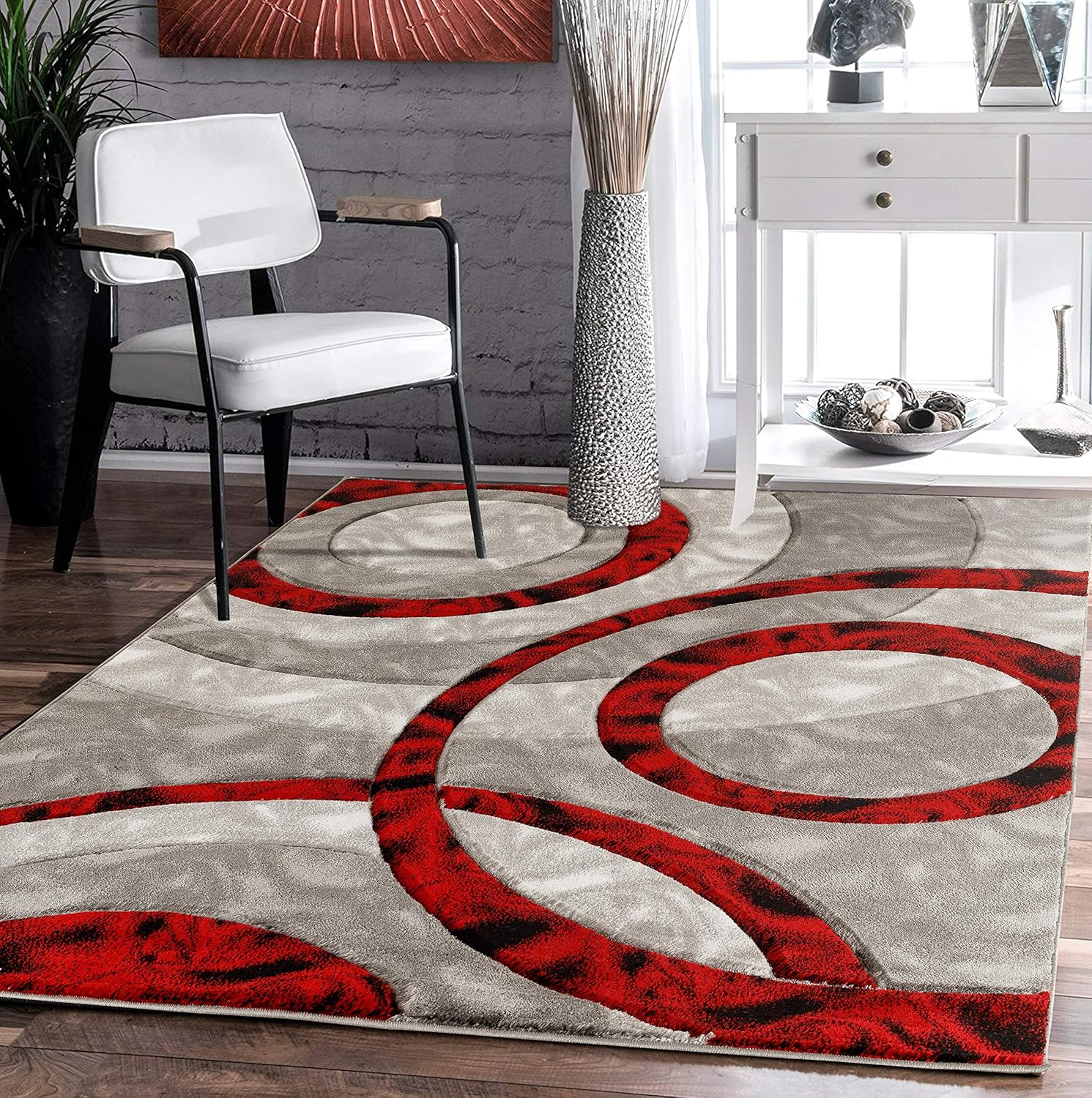 Amazon.com: Glory Rugs Area Rug Modern 5x7 Light red Circles Geometry ...