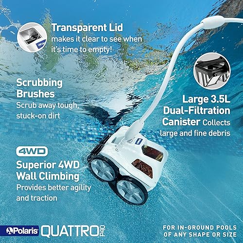 Miniatura 4 de Polaris Quattro P40 - Limpiador de piscina lateral a presión para todas las superficies de piscina en el suelo, recipiente de filtración doble de
