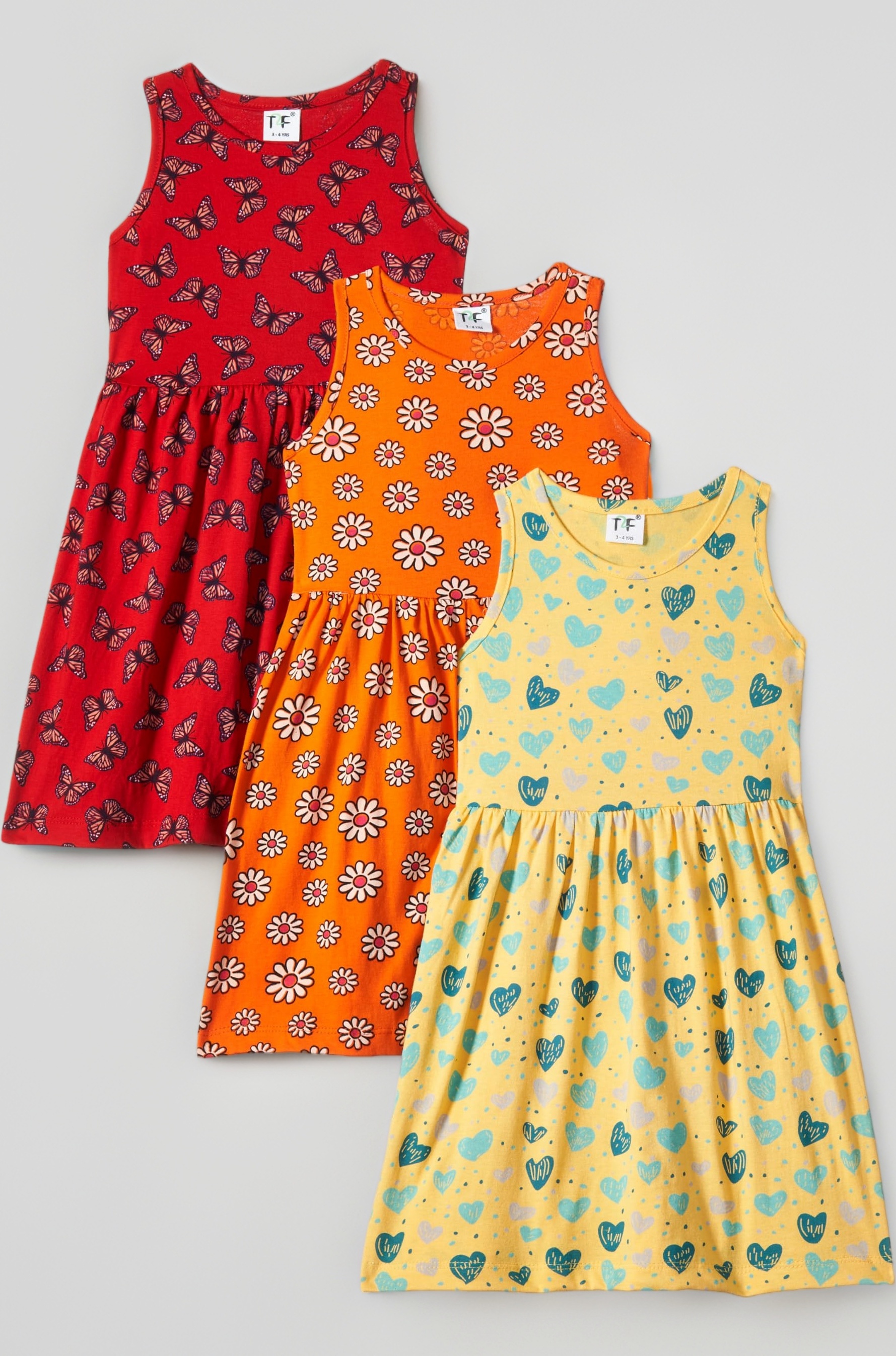 Girls Cotton Knee-Length Casual Dress(Pack of 3)