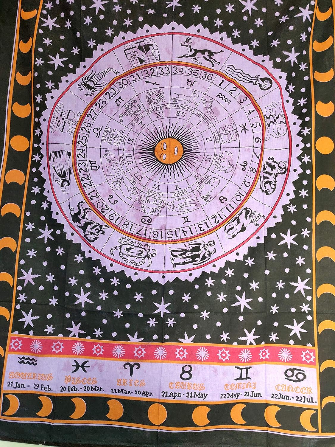 Amazon Com Icc Purple Zodiac Tapestry Wall Hanging Horoscope Indian Star Astrology Hippie Wall Tapestries Dorm Decor Bohemian Psychedelic Twin Bedding Tapestry 85 X 55 Inch Home Kitchen