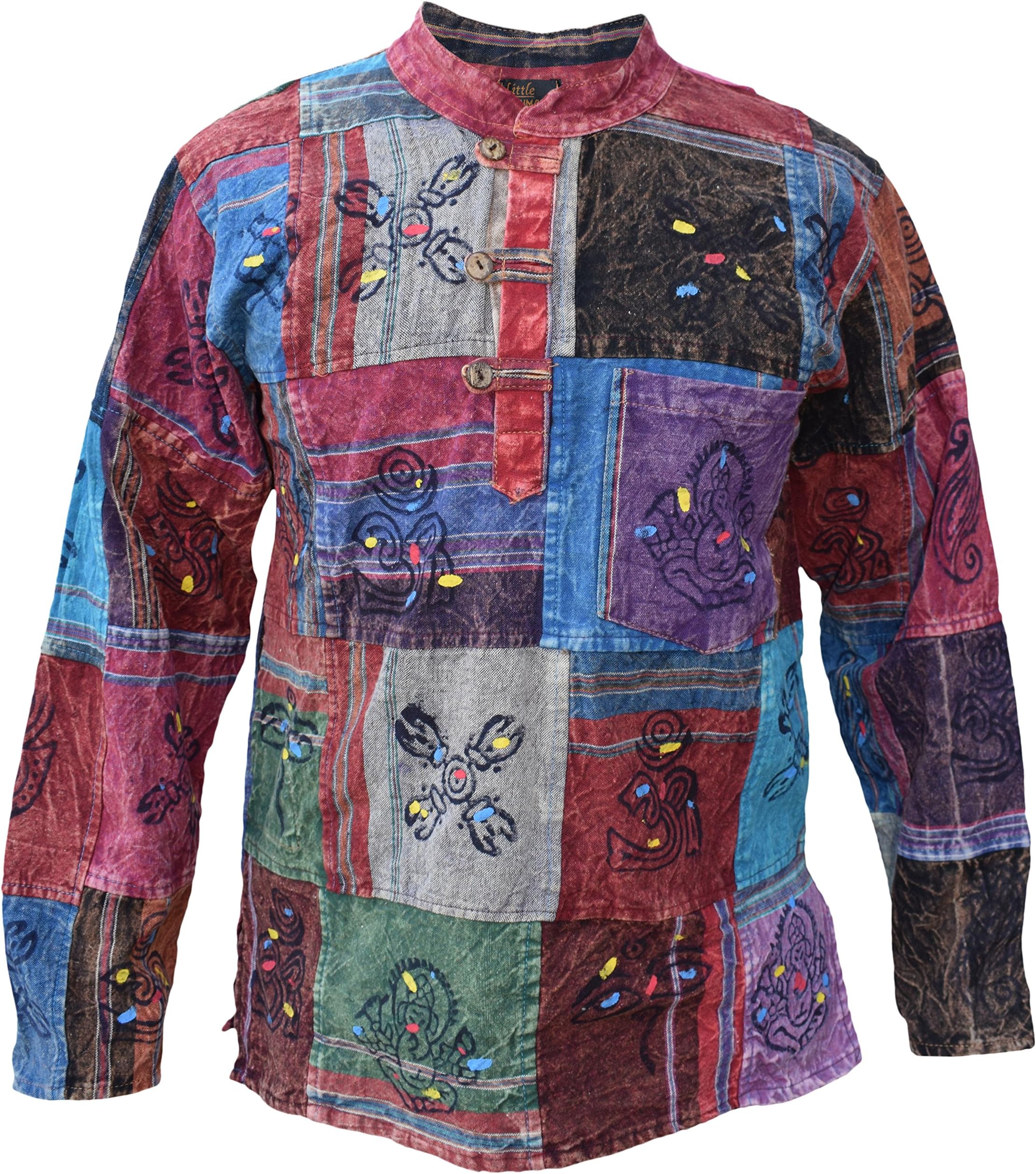 Men's Thick Print Symbols Grandad Casual Shirts Tops