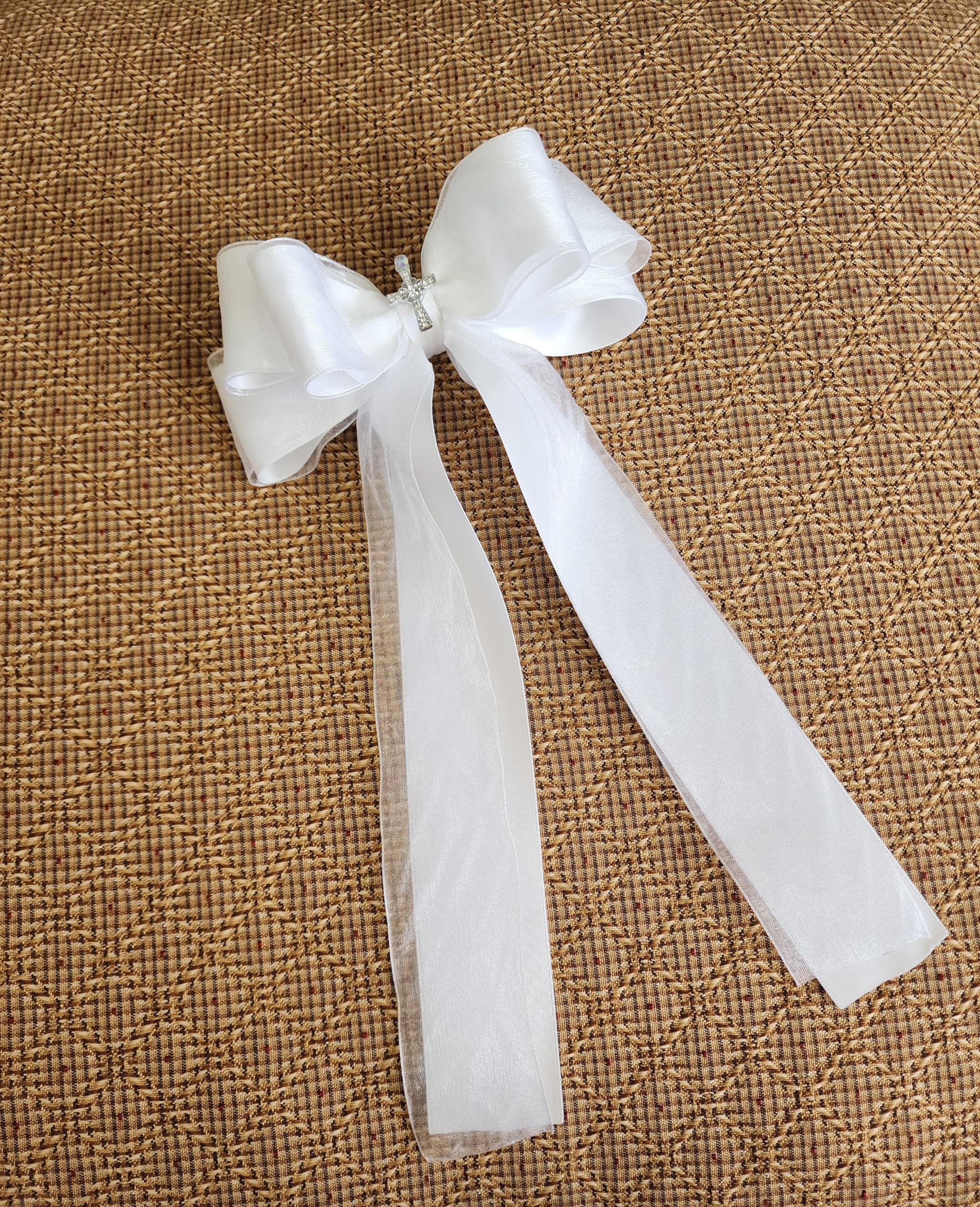 BowFancyFL First Communion Bow for Baptism White Bow for Girls