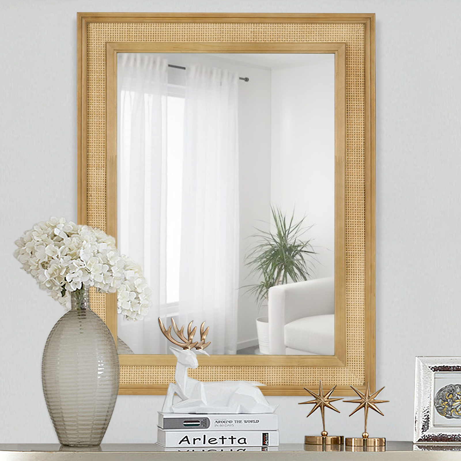 Amazon.com: WallBeyond Rattan Wall Mirror Rectangle, 32 X 44 inch
