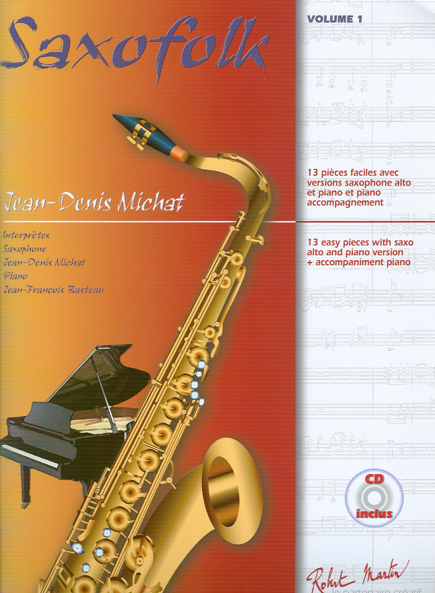 MICHAT - Saxofolk Primo Vol.1 (13 Piezas Faciles) para Saxofon (Inc. CD)