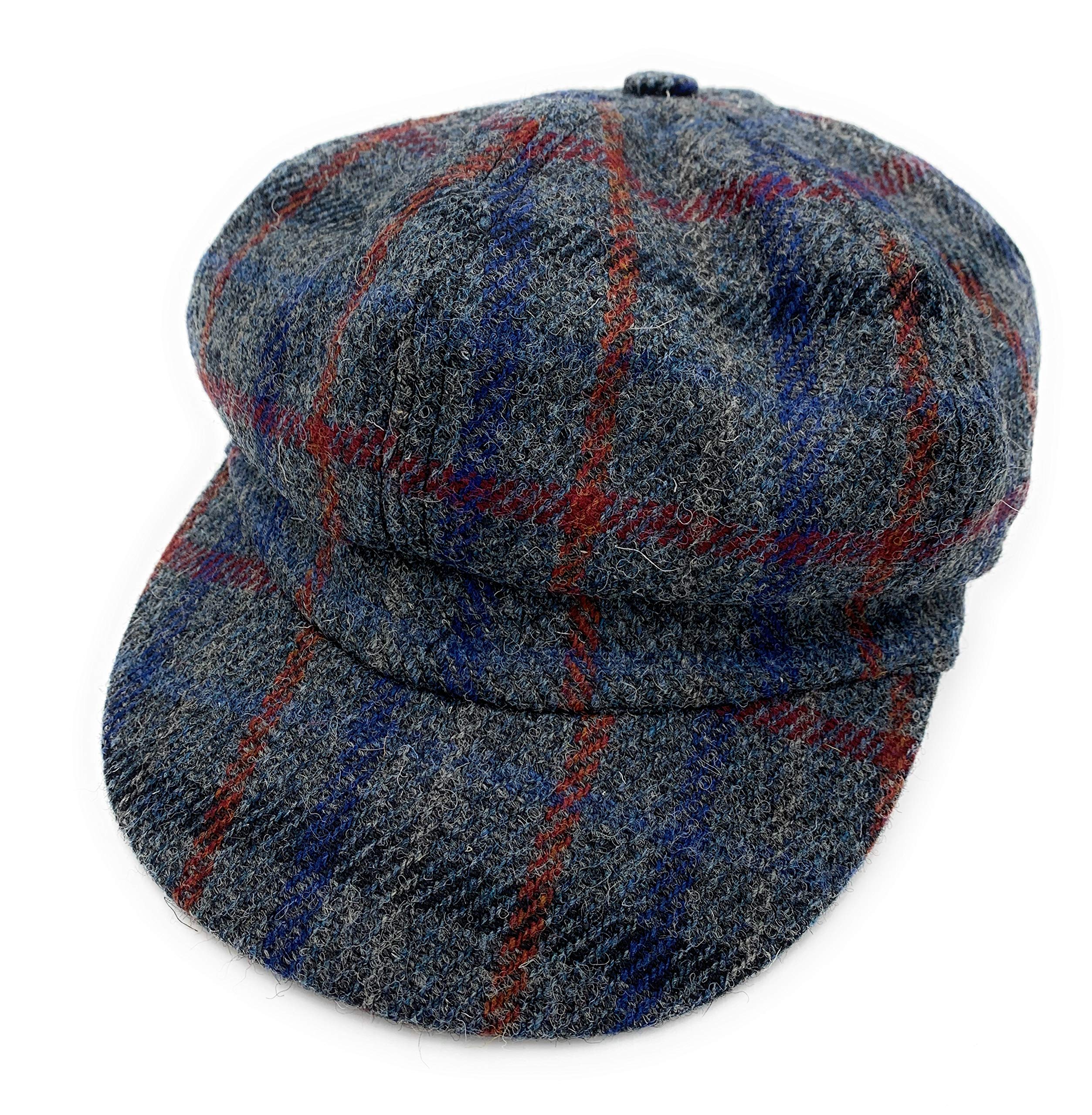 Tartan Tweeds Women's Slate Grey Overcheck Harris Tweed Baker Boy Cap Made In The Uk (Slate Grey Overcheck)