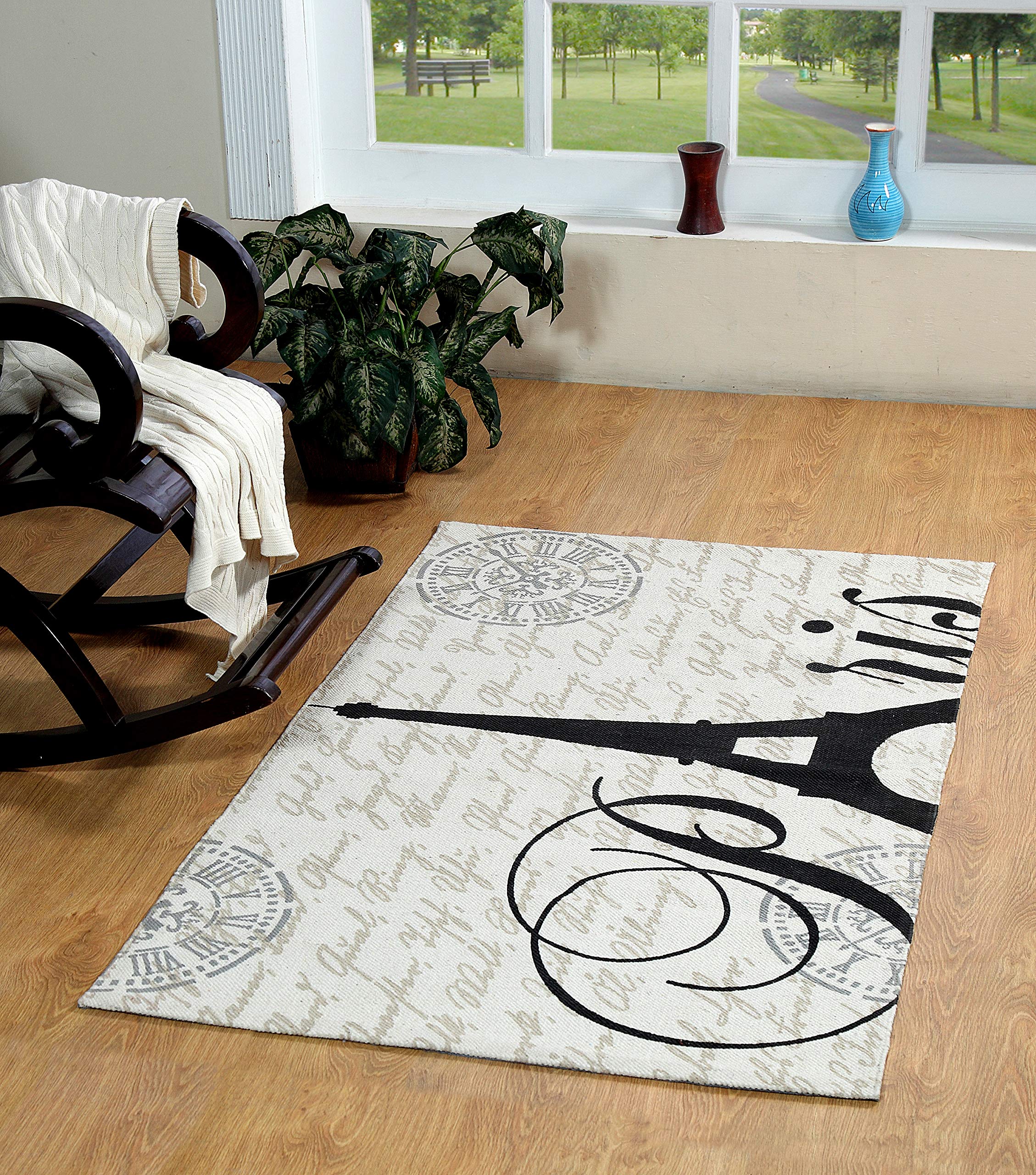 Chesapeake Paris Printed Cotton Eiffel Typography Accent Rug (3'x5')