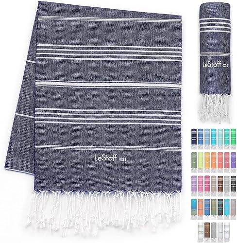 LeStoff Toalla de playa turca 100% algodón orgánico prelavada de 38 x 71 pulgadas, suave, altamente absorbente, de secado rápido, playa, piscina,
