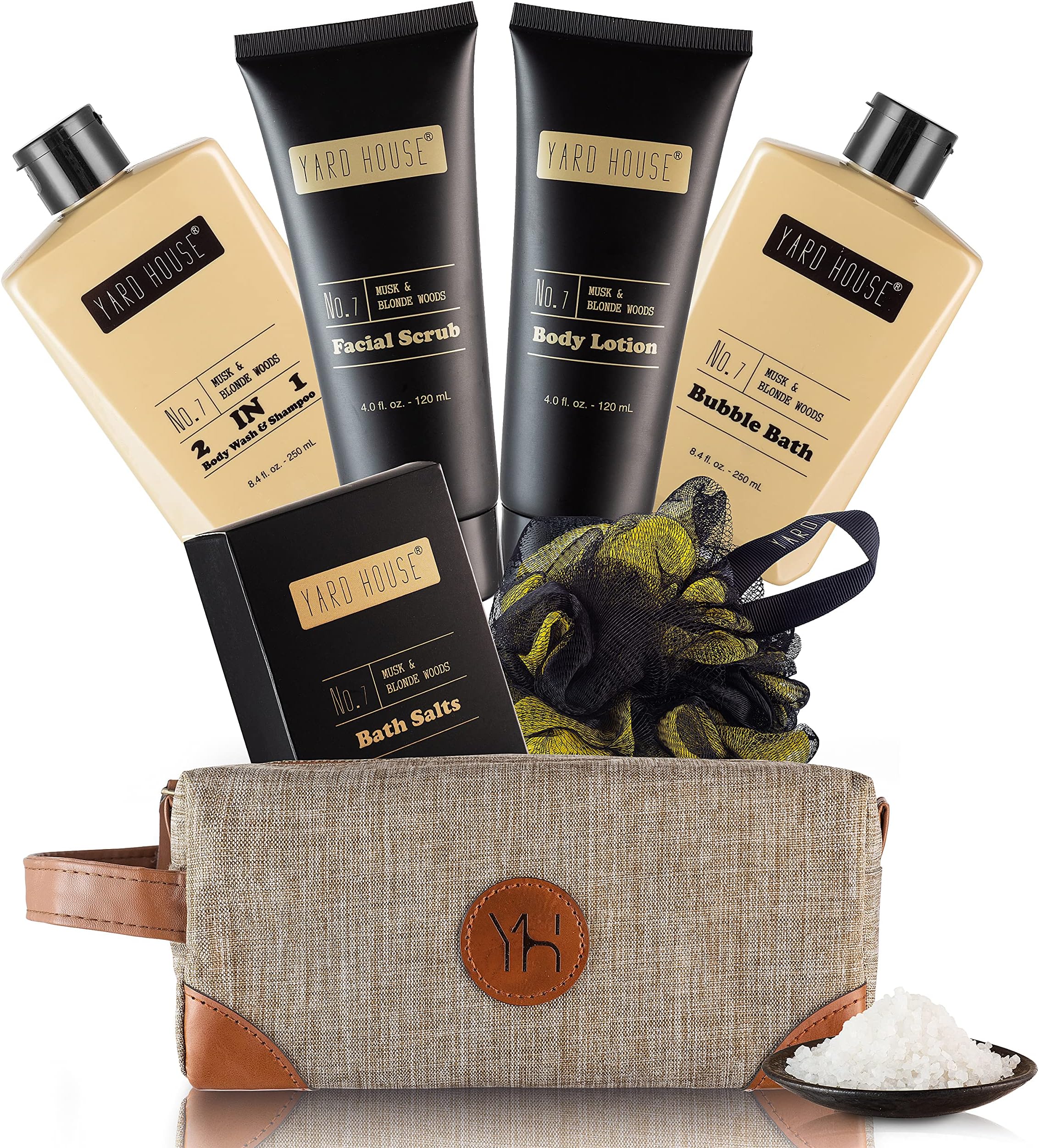 Yard House Mens Bath and Body Gift Set - Musk and Blonde Woods - Luxury Christmas, Birthday, Fathers Day Gifts From Daughter, Wife, Son For Dad, Husband - Relaxing Spa Kit for Him in Toiletry Bag