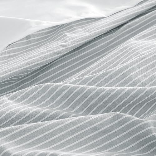 Miniatura 8 de Get Bed Ready Juego de funda de edredón de algodón lavado a rayas de cambray, relajado, minimalista, estilo escandinavo, teñido de hilo natural,