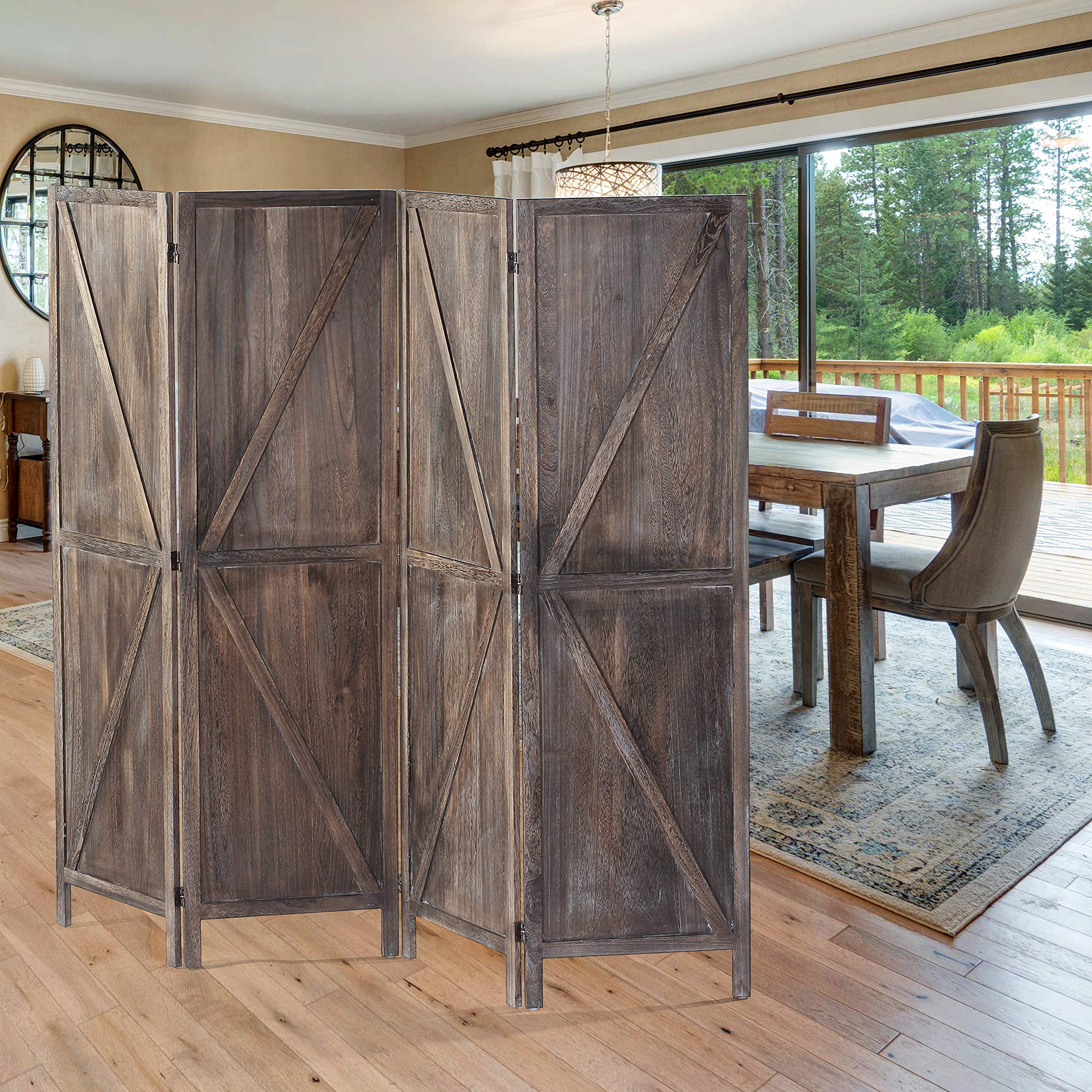 iVilla 5.8 Ft Tall Wood Room Divider, 4 Panel Rustic Folding Privacy