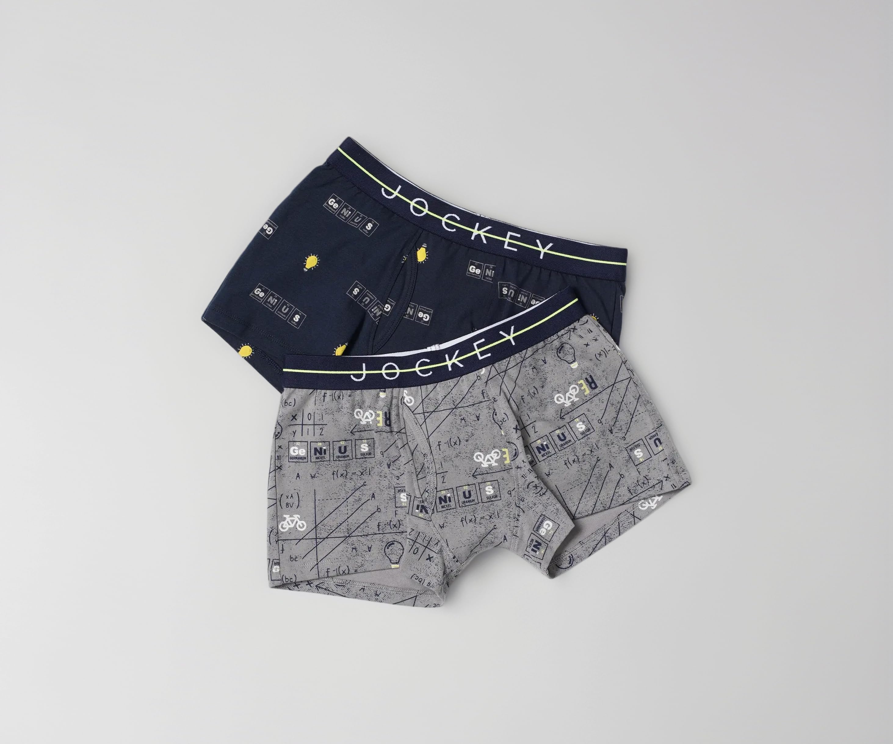 Jockey NB02 Boys Super Combed Cotton Elastane Stretch Printed Trunk with Front Open Fly and Ultrasoft Waistband_(Pack of 2, Colors & Prints May Vary)