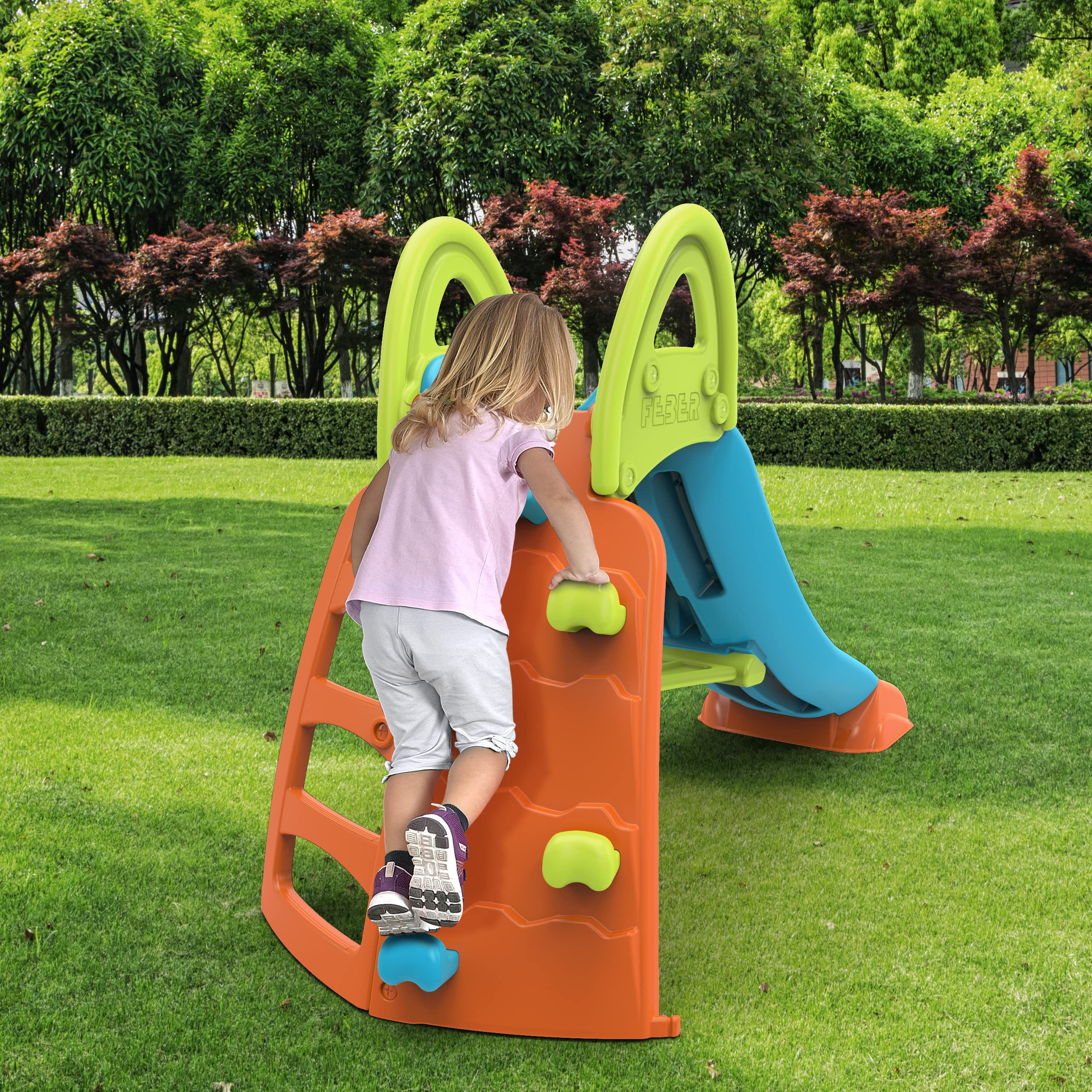 FEBER - Climb & Slide, Scivolo per Bambini con Parete per Arrampicata, Multicolore, Design Resistente e Sicuro per Bambini dai 3 Anni, Famosa (800013534)