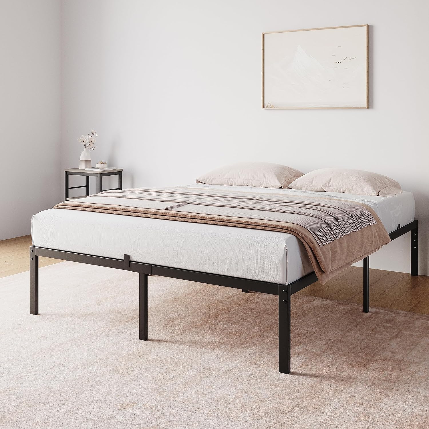 IDEALHOUSE Full Bed Frame with Storage 14 Inch Metal Platform Bed Frame with Steel Slat Support No Box Spring Needed,Mattress Foundation,Easy to Assemble