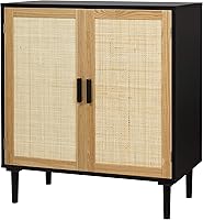 Vista 12 de Finnhomy Aparador de buffet, consola de almacenamiento de cocina con puertas decoradas de ratán, buffet de licor, comedor, pasillo, mesa de consola