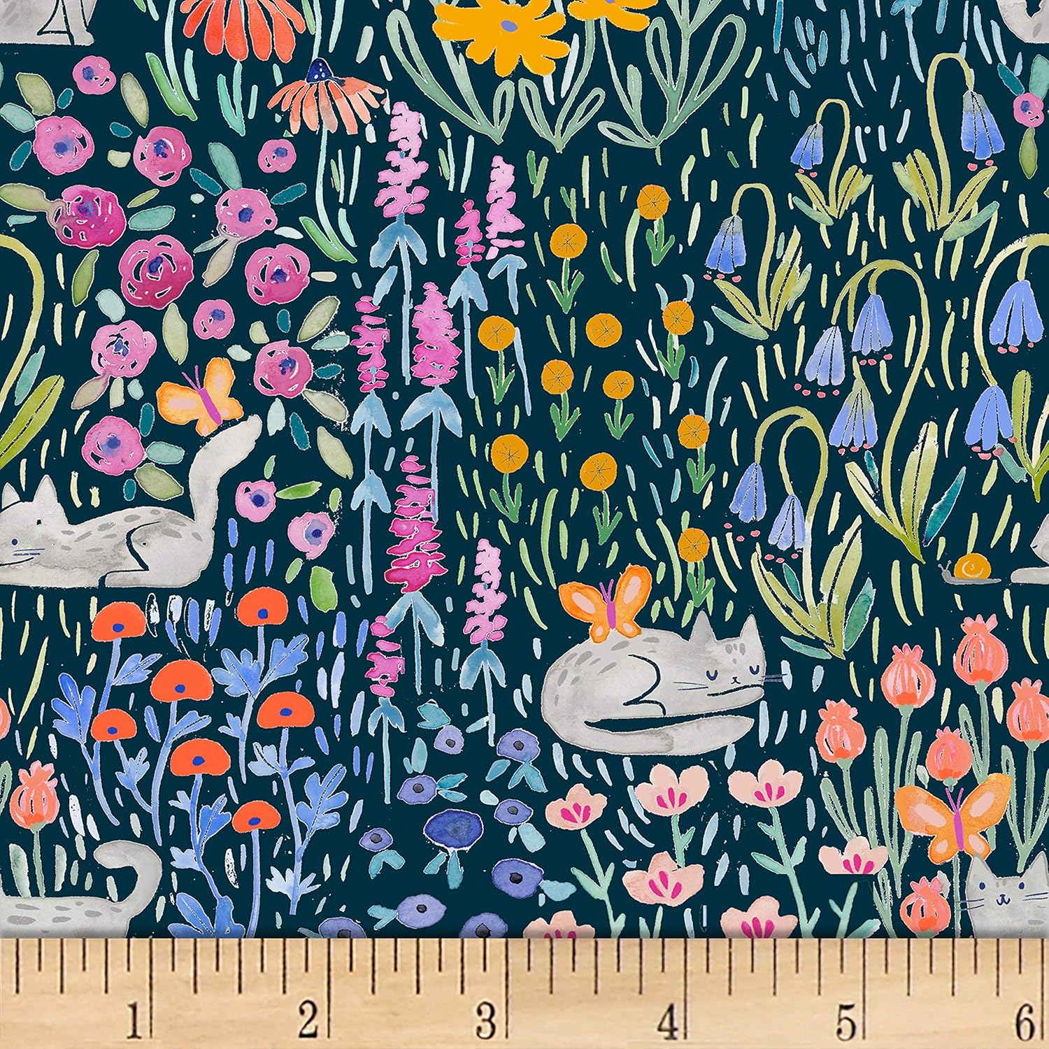 Dear Stella Digital Here Comes The Sun Kitty Garden Multi, Fabric by the Yard