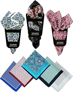 Printed Pocket Squares 8-Pack, plus 3 Folds Holder, Penetrating Printed Men's Handkerchiefs, Sewn by Hand